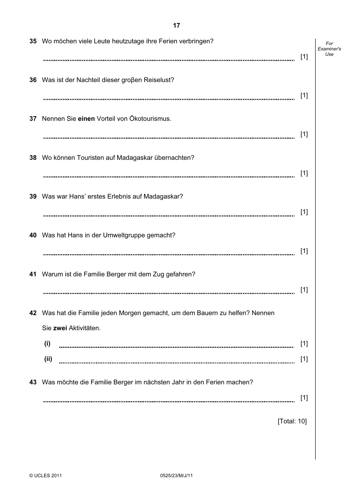 Cambridge IGCSE German - Foreign Language 0525 2011 May/June Paper 2 · Variant 3 question paper, page 17 of 20