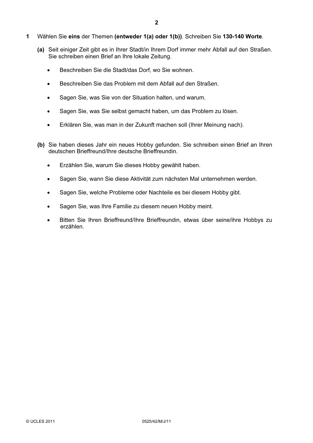 Cambridge IGCSE German - Foreign Language 0525 2011 May/June Paper 4 · Variant 2 question paper, page 2 of 4