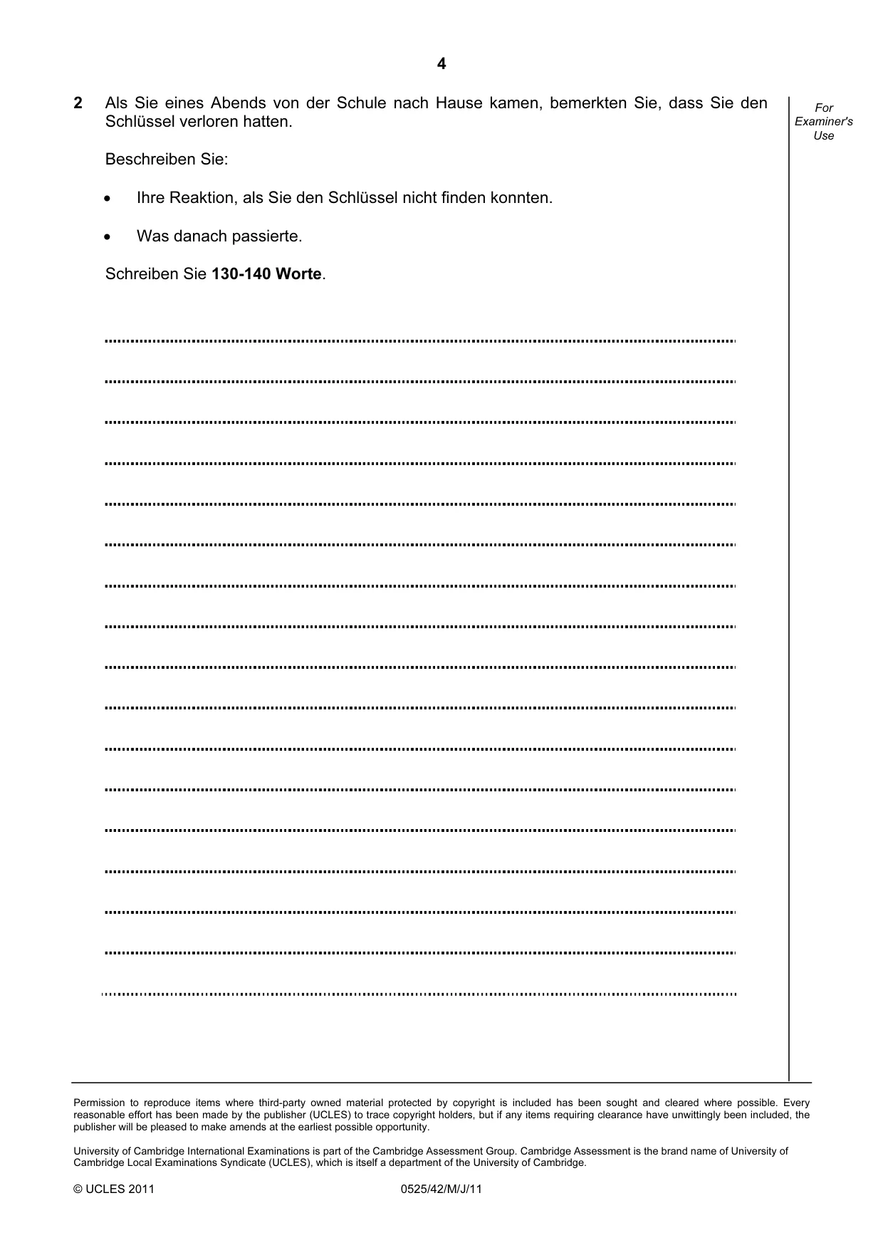 Cambridge IGCSE German - Foreign Language 0525 2011 May/June Paper 4 · Variant 2 question paper, page 4 of 4