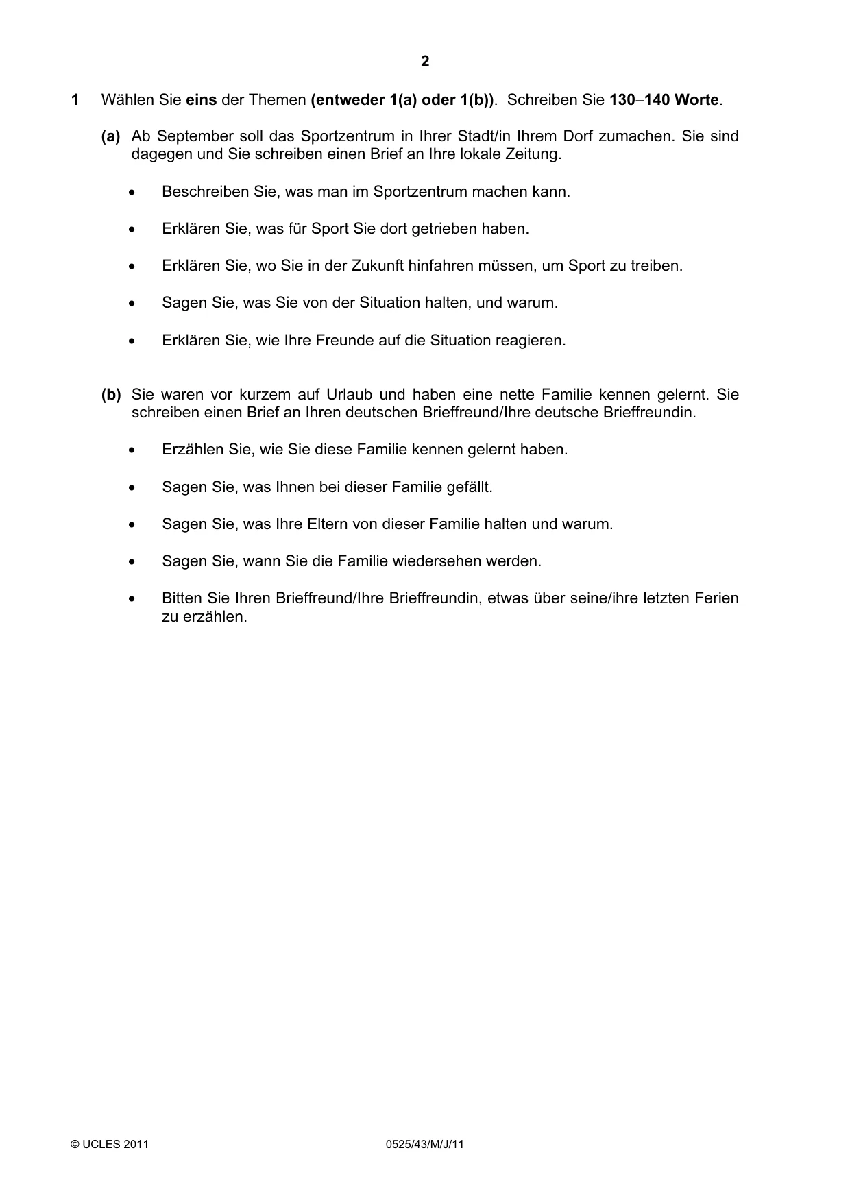 Cambridge IGCSE German - Foreign Language 0525 2011 May/June Paper 4 · Variant 3 question paper, page 2 of 4