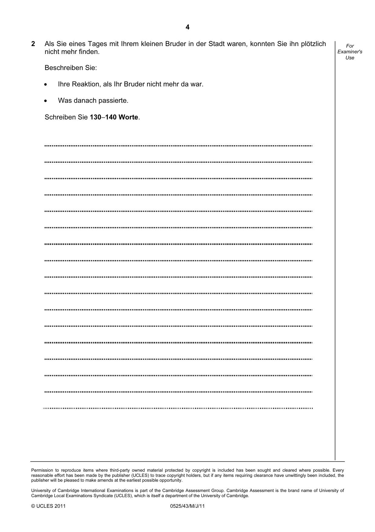 Cambridge IGCSE German - Foreign Language 0525 2011 May/June Paper 4 · Variant 3 question paper, page 4 of 4