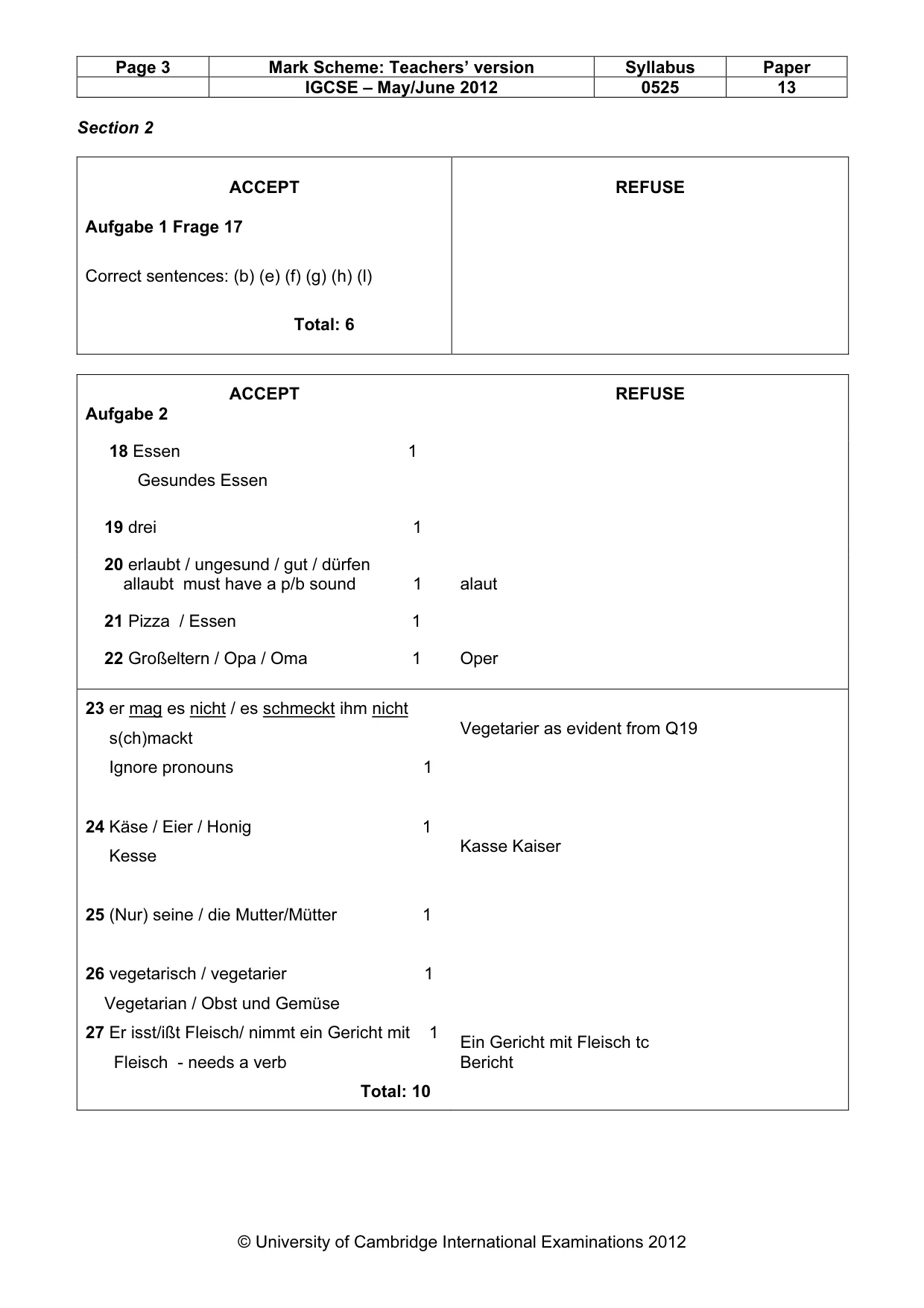 Mark scheme, page 3 of 5