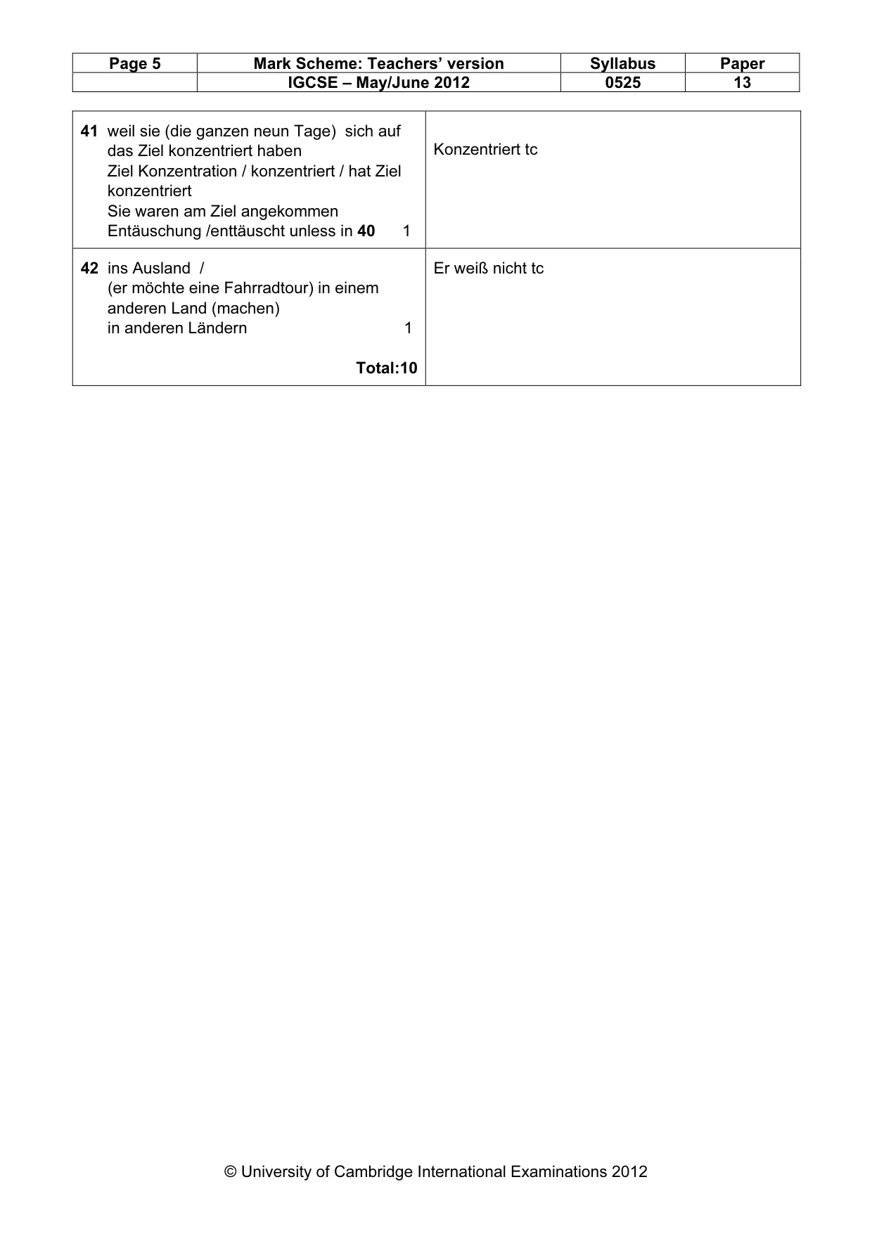 Mark scheme, page 5 of 5