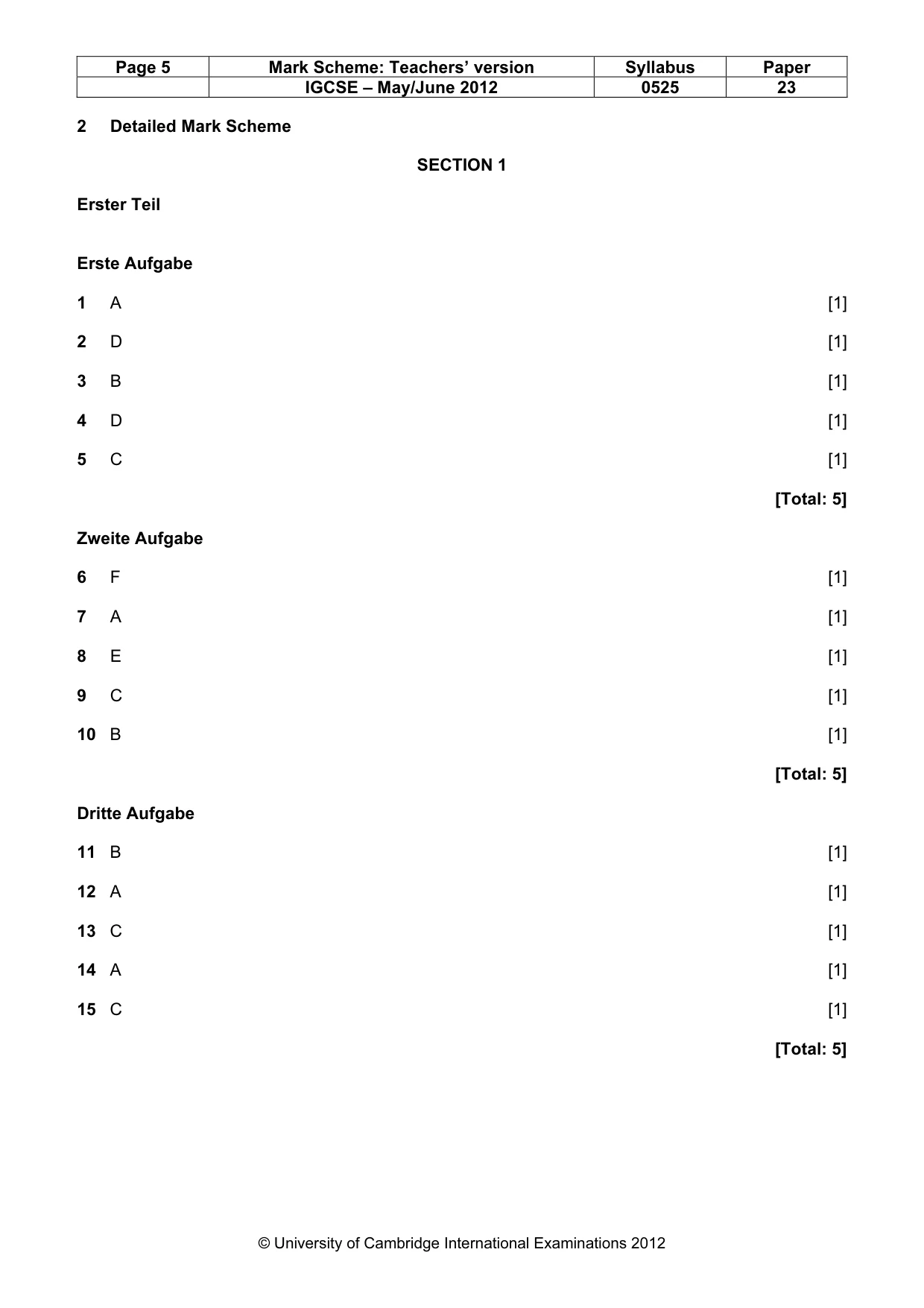 Mark scheme, page 5 of 11
