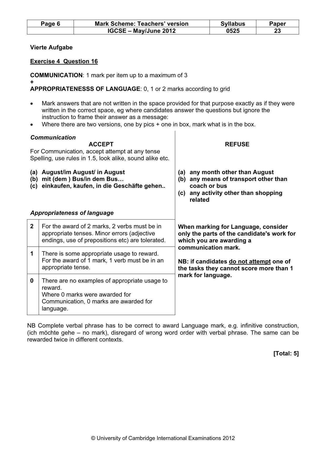 Mark scheme, page 6 of 11