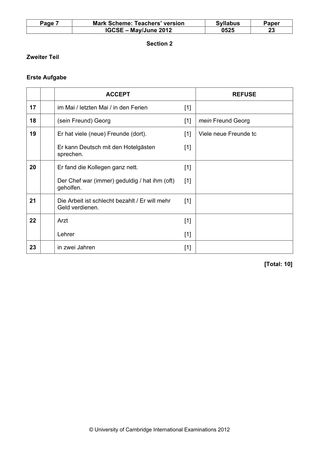 Mark scheme, page 7 of 11