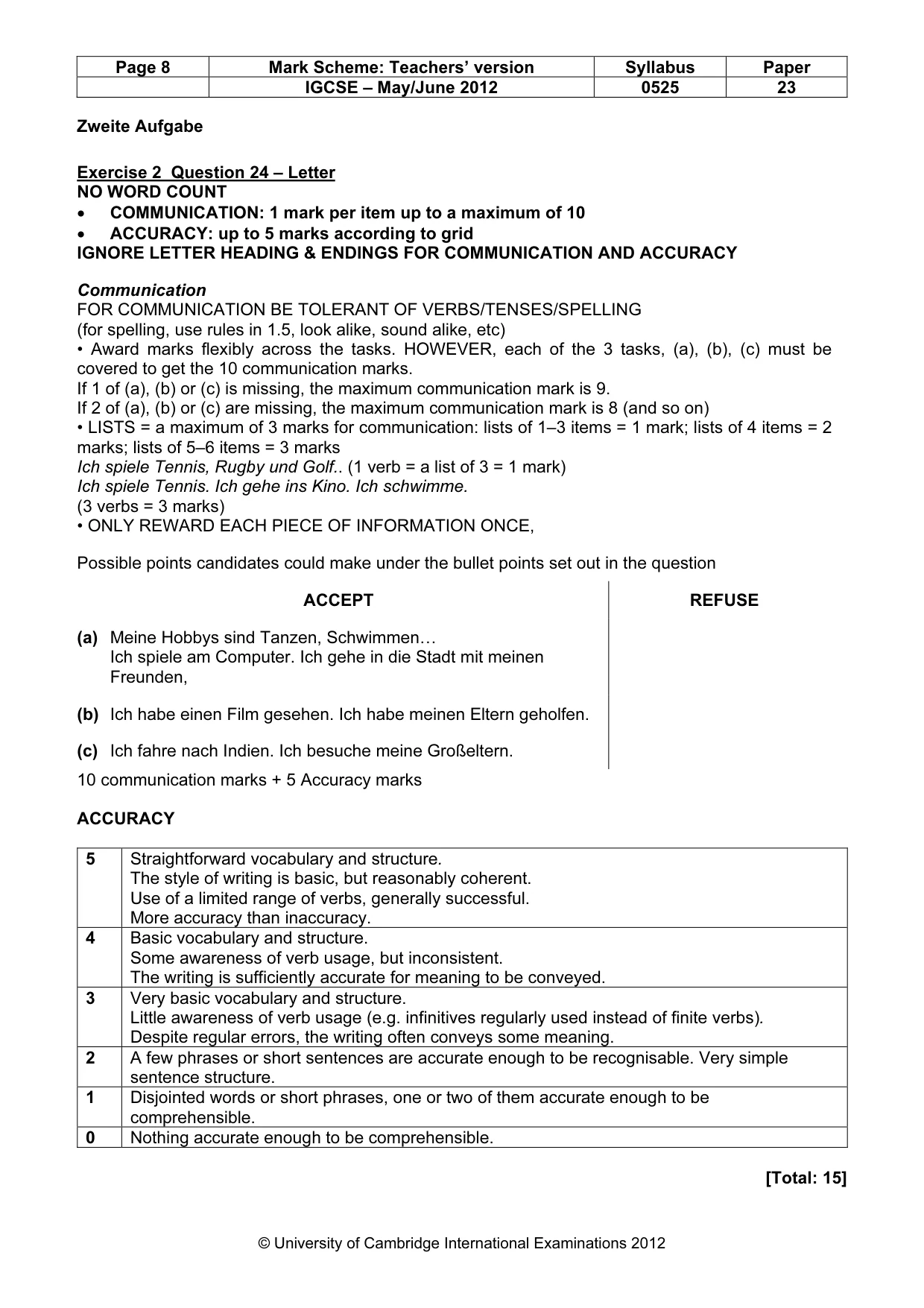 Mark scheme, page 8 of 11