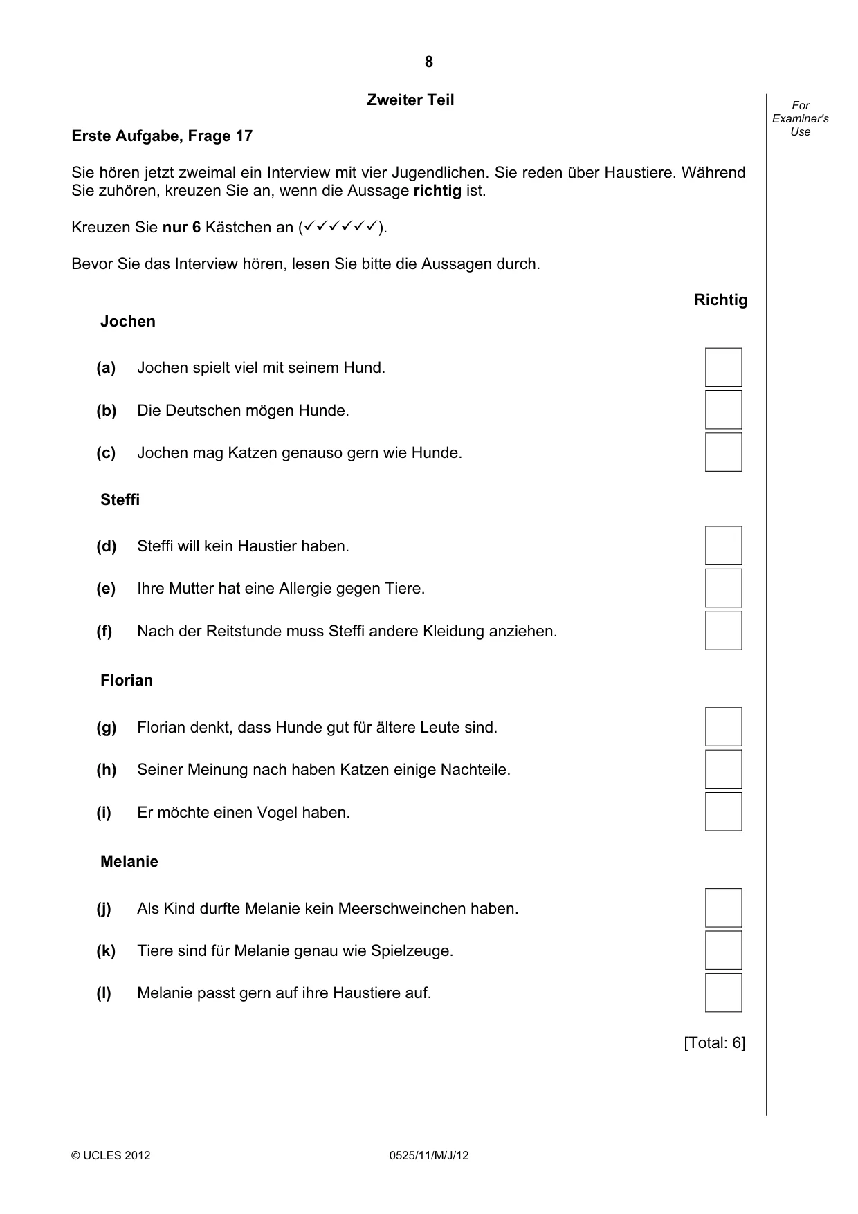 Cambridge IGCSE German - Foreign Language 0525 2012 May/June Paper 1 · Variant 1 question paper, page 8 of 16