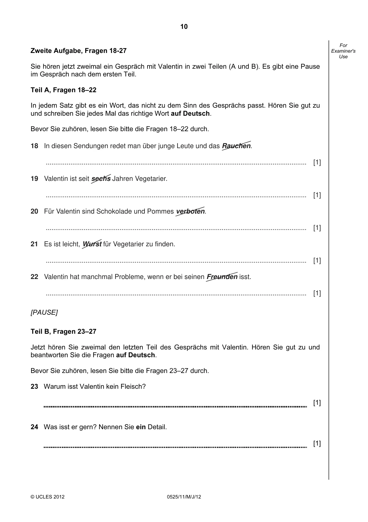 Cambridge IGCSE German - Foreign Language 0525 2012 May/June Paper 1 · Variant 1 question paper, page 10 of 16