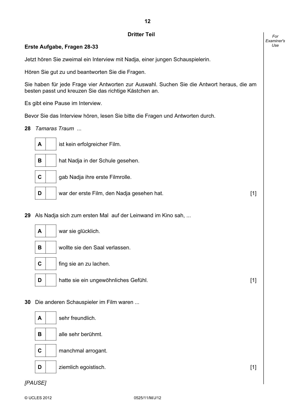 Cambridge IGCSE German - Foreign Language 0525 2012 May/June Paper 1 · Variant 1 question paper, page 12 of 16