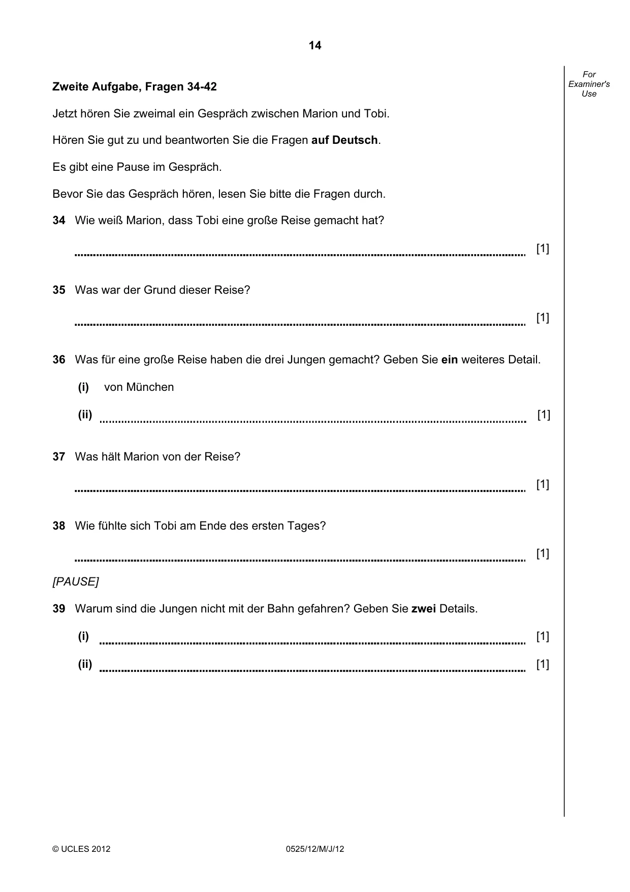 Cambridge IGCSE German - Foreign Language 0525 2012 May/June Paper 1 · Variant 2 question paper, page 14 of 17
