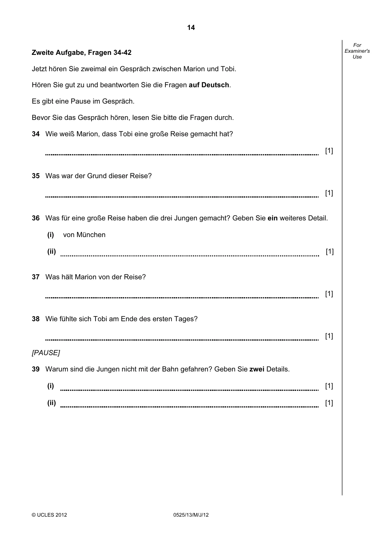Cambridge IGCSE German - Foreign Language 0525 2012 May/June Paper 1 · Variant 3 question paper, page 14 of 16