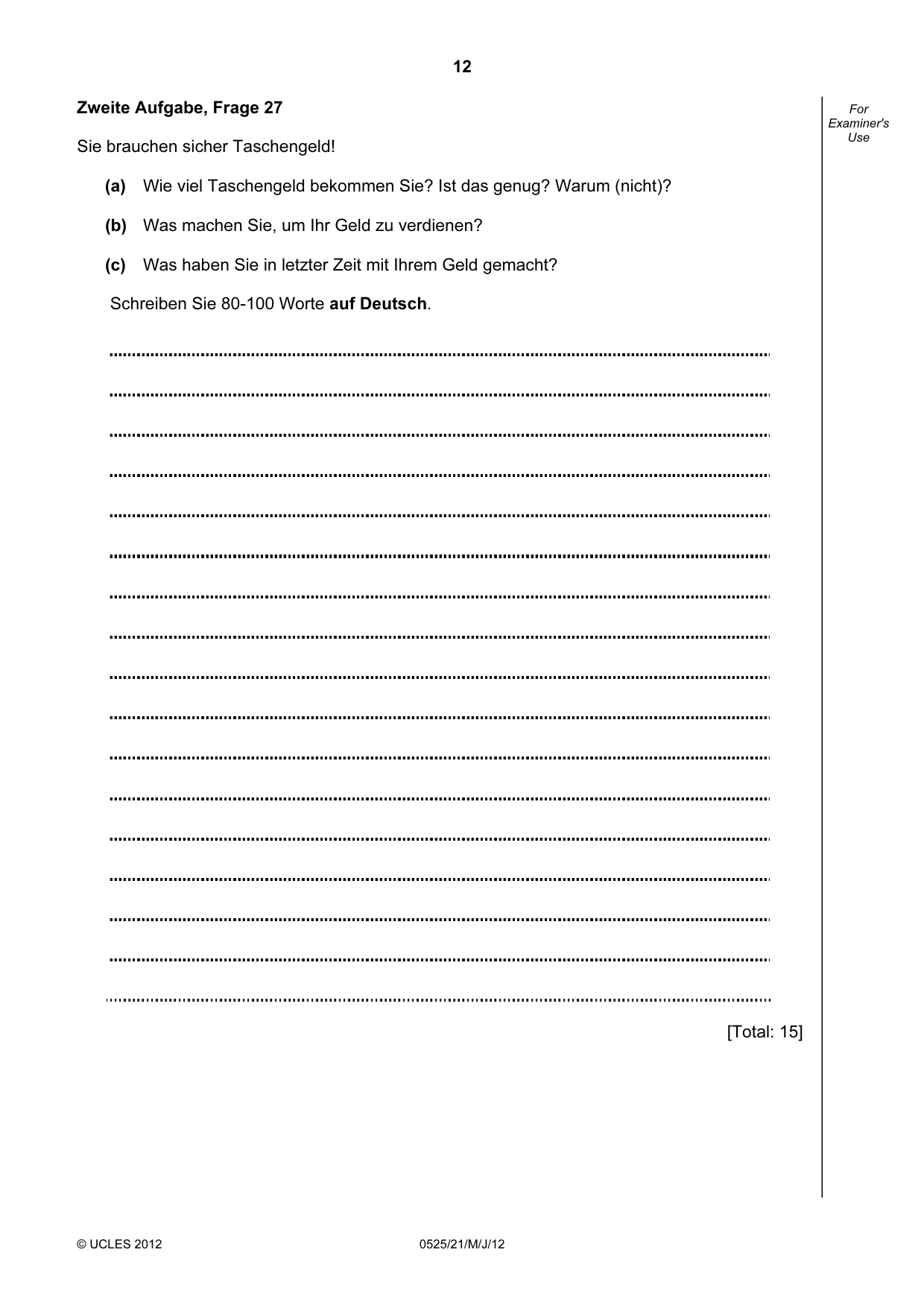 Cambridge IGCSE German - Foreign Language 0525 2012 May/June Paper 2 · Variant 1 question paper, page 12 of 20