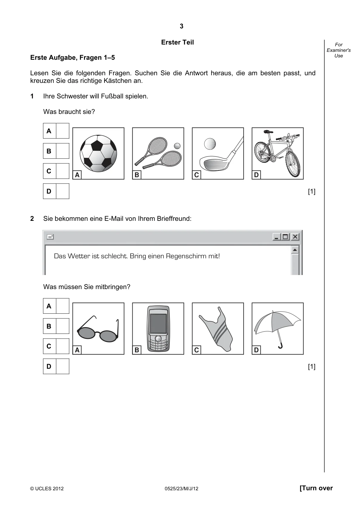 Cambridge IGCSE German - Foreign Language 0525 2012 May/June Paper 2 · Variant 3 question paper, page 3 of 20