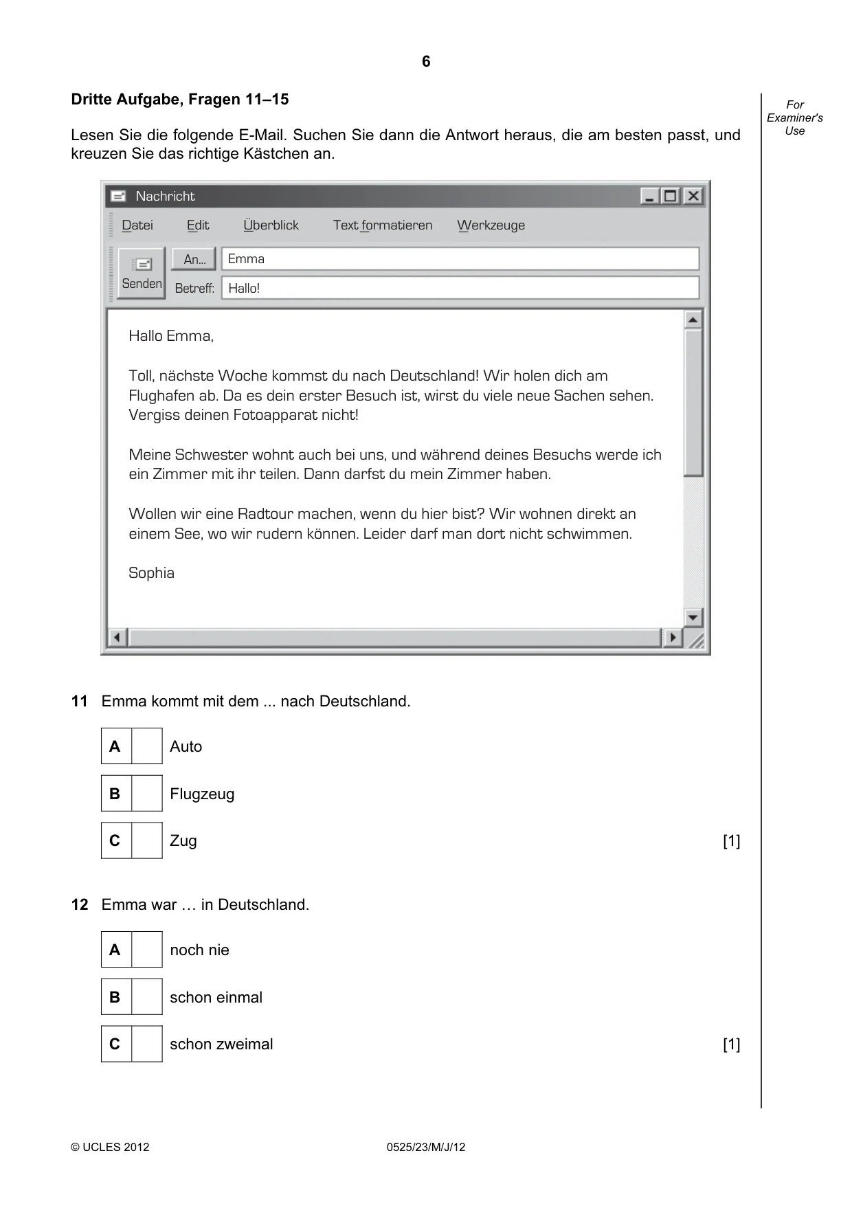 Cambridge IGCSE German - Foreign Language 0525 2012 May/June Paper 2 · Variant 3 question paper, page 6 of 20