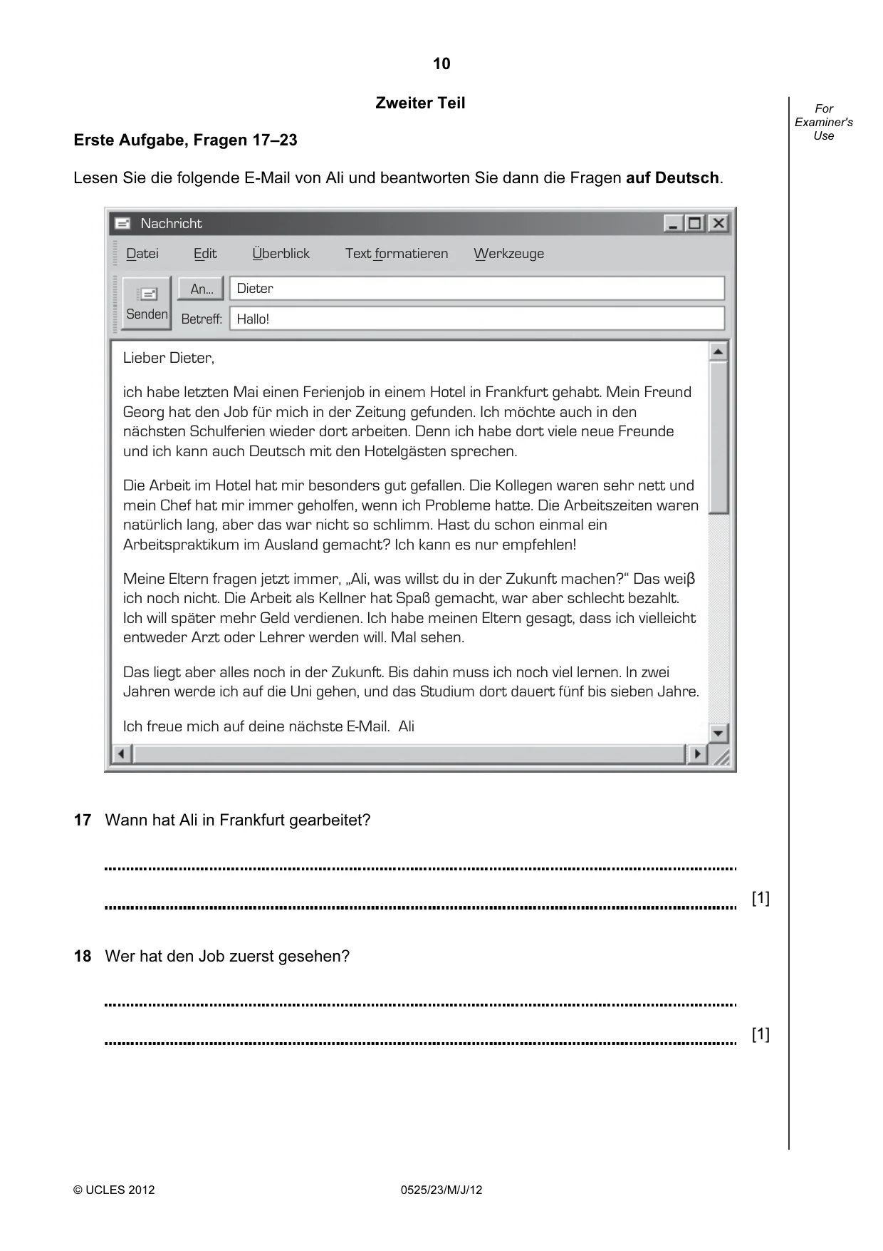Cambridge IGCSE German - Foreign Language 0525 2012 May/June Paper 2 · Variant 3 question paper, page 10 of 20