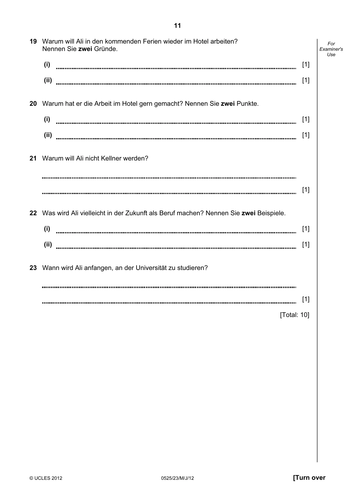 Cambridge IGCSE German - Foreign Language 0525 2012 May/June Paper 2 · Variant 3 question paper, page 11 of 20