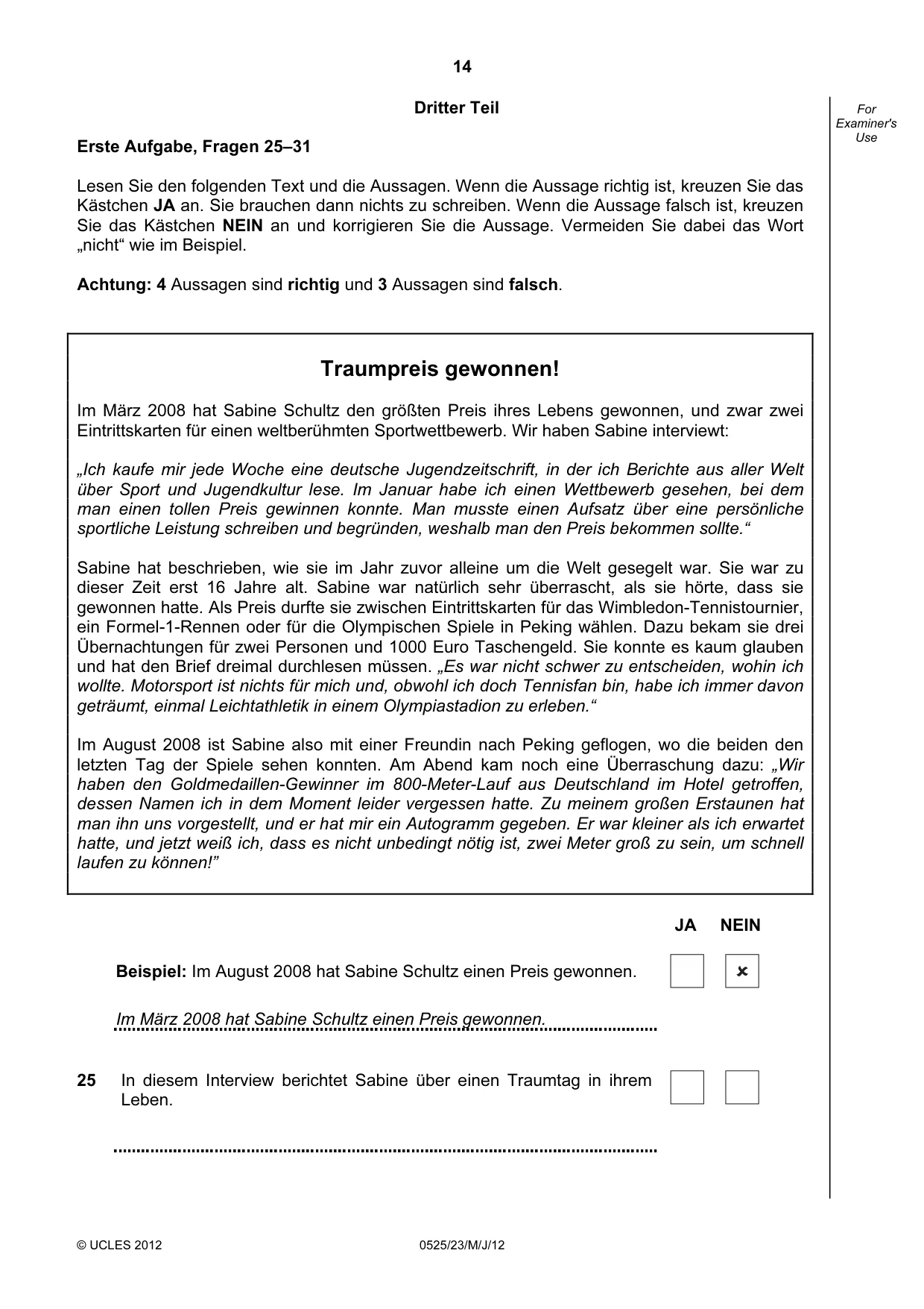 Cambridge IGCSE German - Foreign Language 0525 2012 May/June Paper 2 · Variant 3 question paper, page 14 of 20
