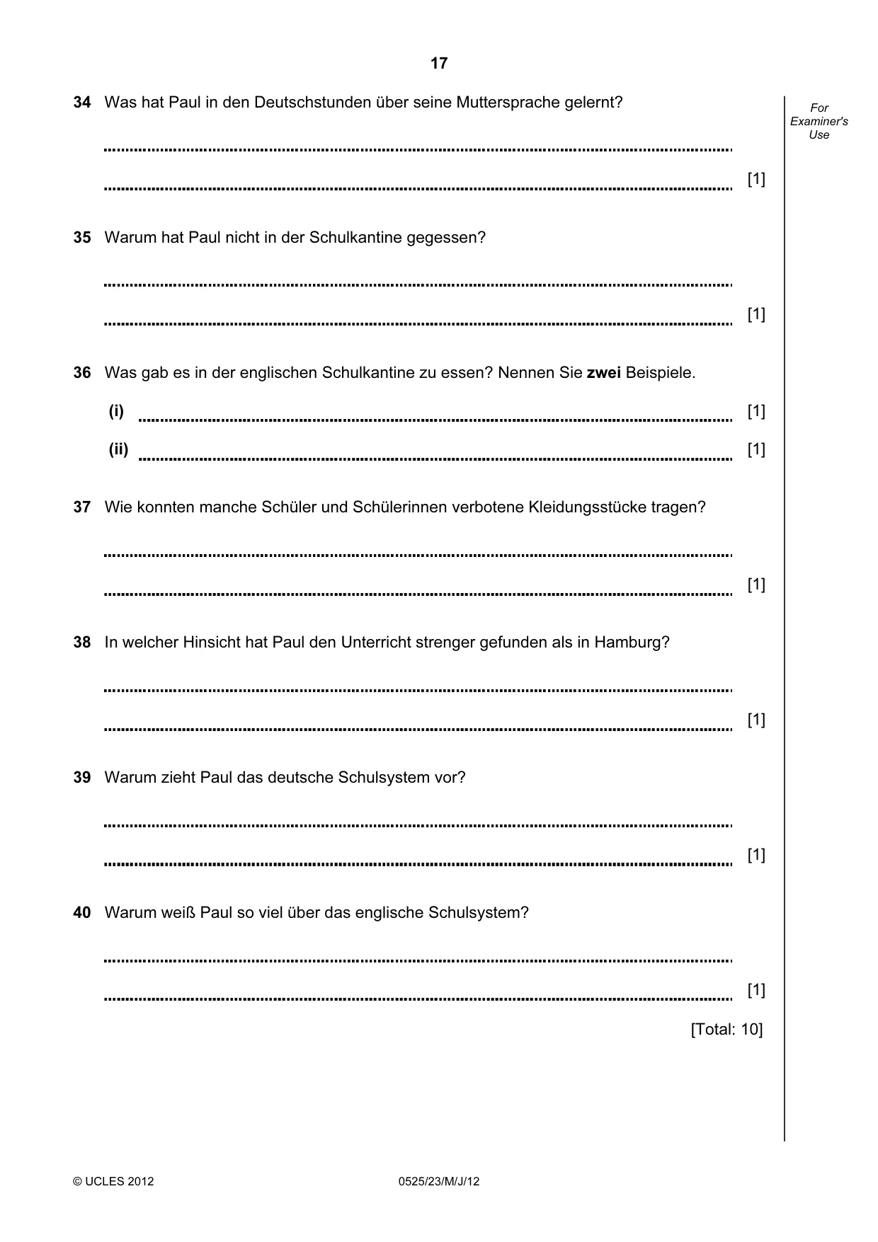 Cambridge IGCSE German - Foreign Language 0525 2012 May/June Paper 2 · Variant 3 question paper, page 17 of 20
