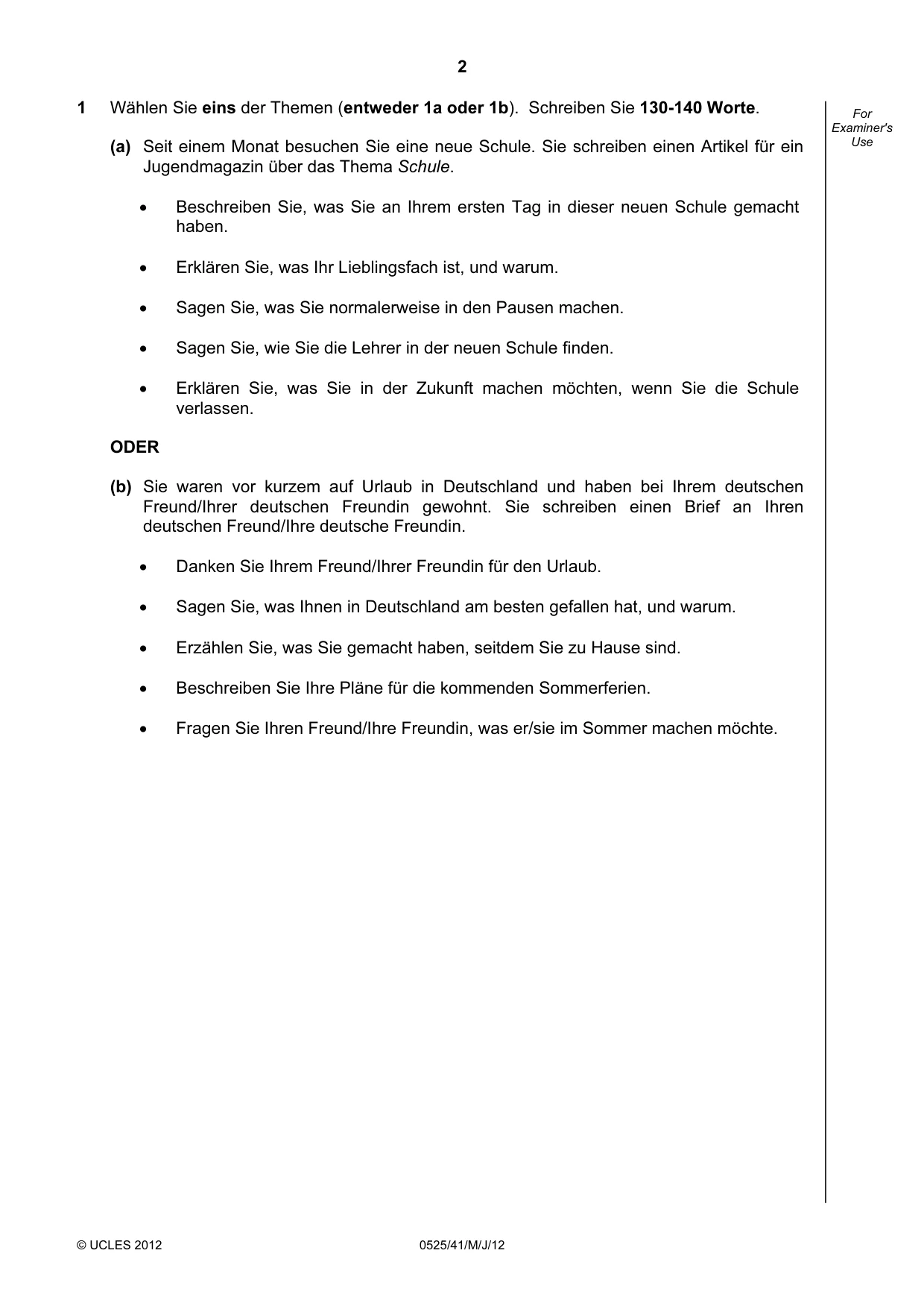 Cambridge IGCSE German - Foreign Language 0525 2012 May/June Paper 4 · Variant 1 question paper, page 2 of 4