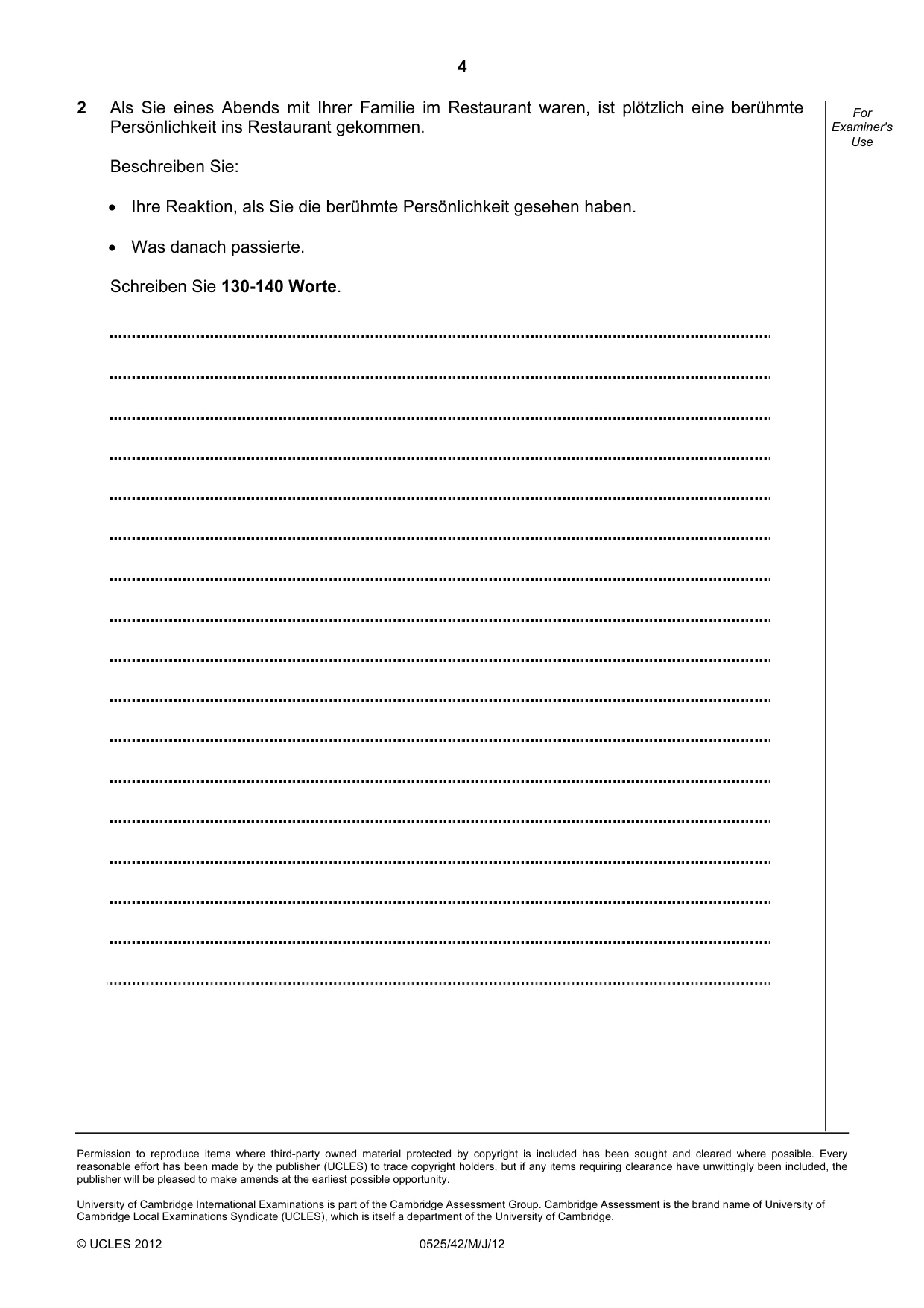 Cambridge IGCSE German - Foreign Language 0525 2012 May/June Paper 4 · Variant 2 question paper, page 4 of 4