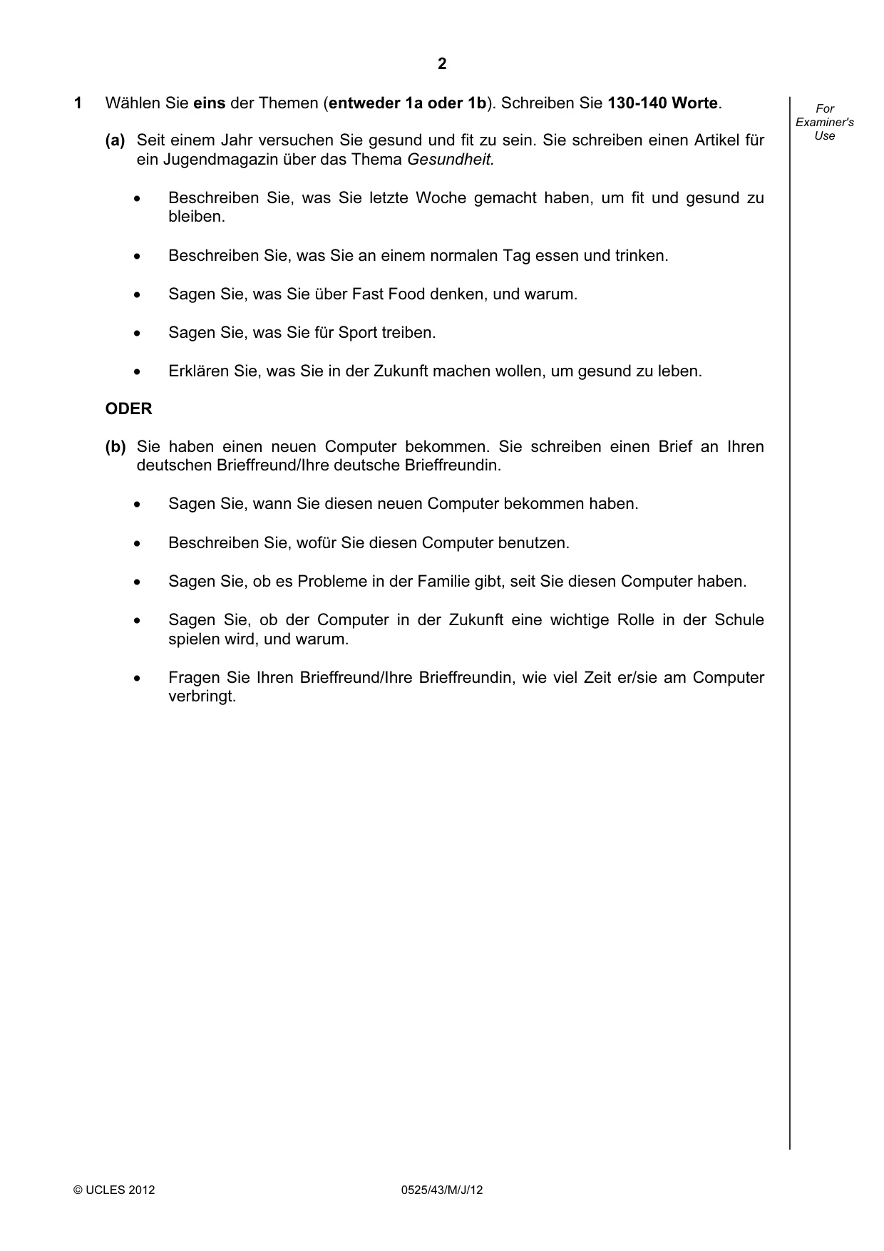 Cambridge IGCSE German - Foreign Language 0525 2012 May/June Paper 4 · Variant 3 question paper, page 2 of 4