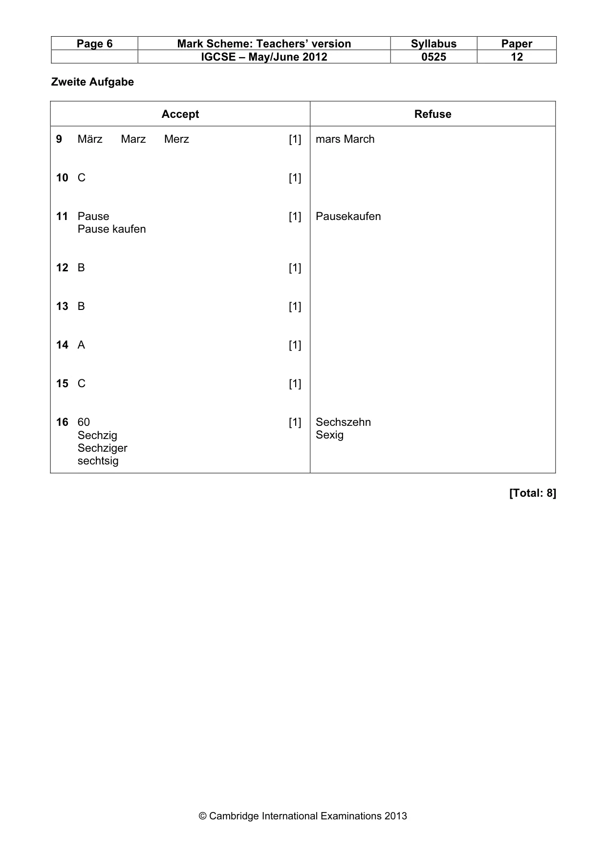 Mark scheme, page 6 of 10