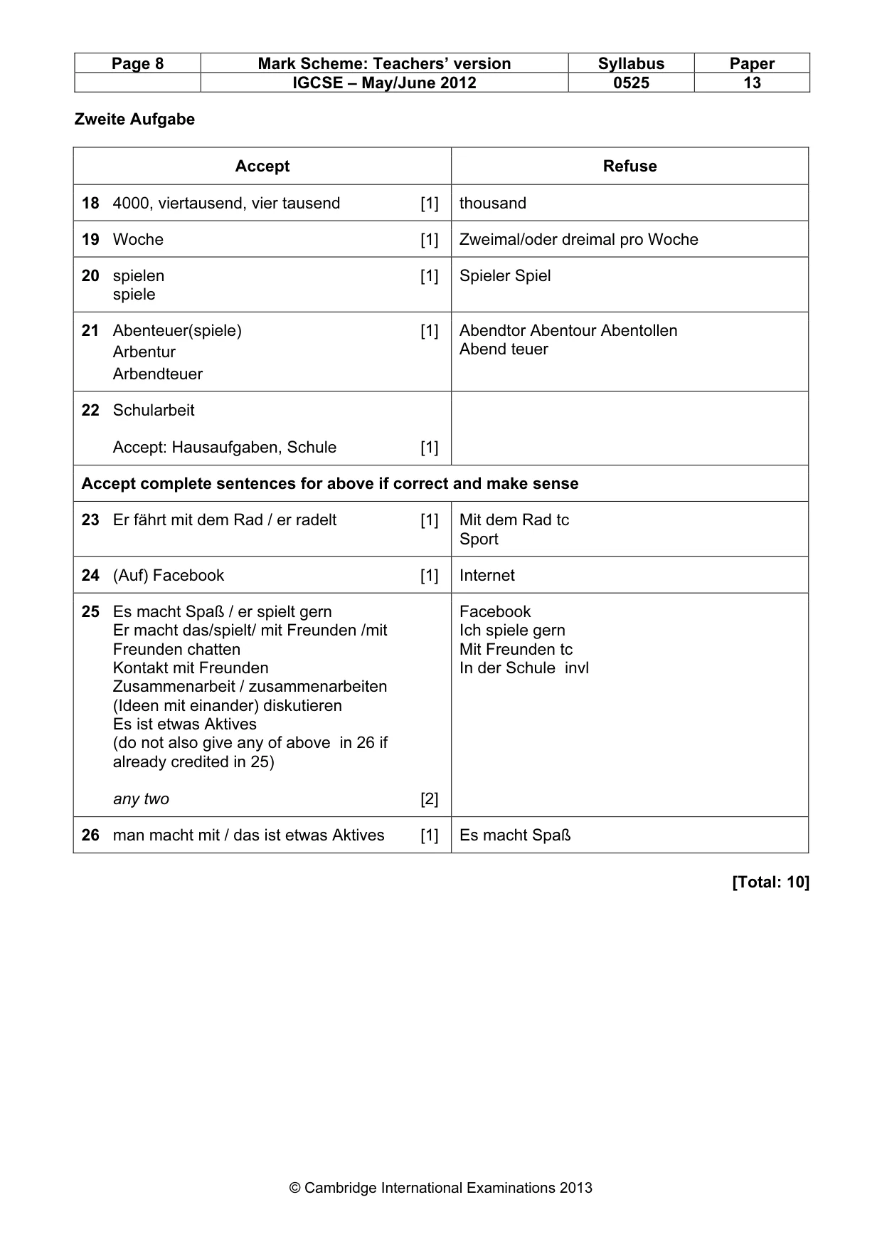 Mark scheme, page 8 of 10