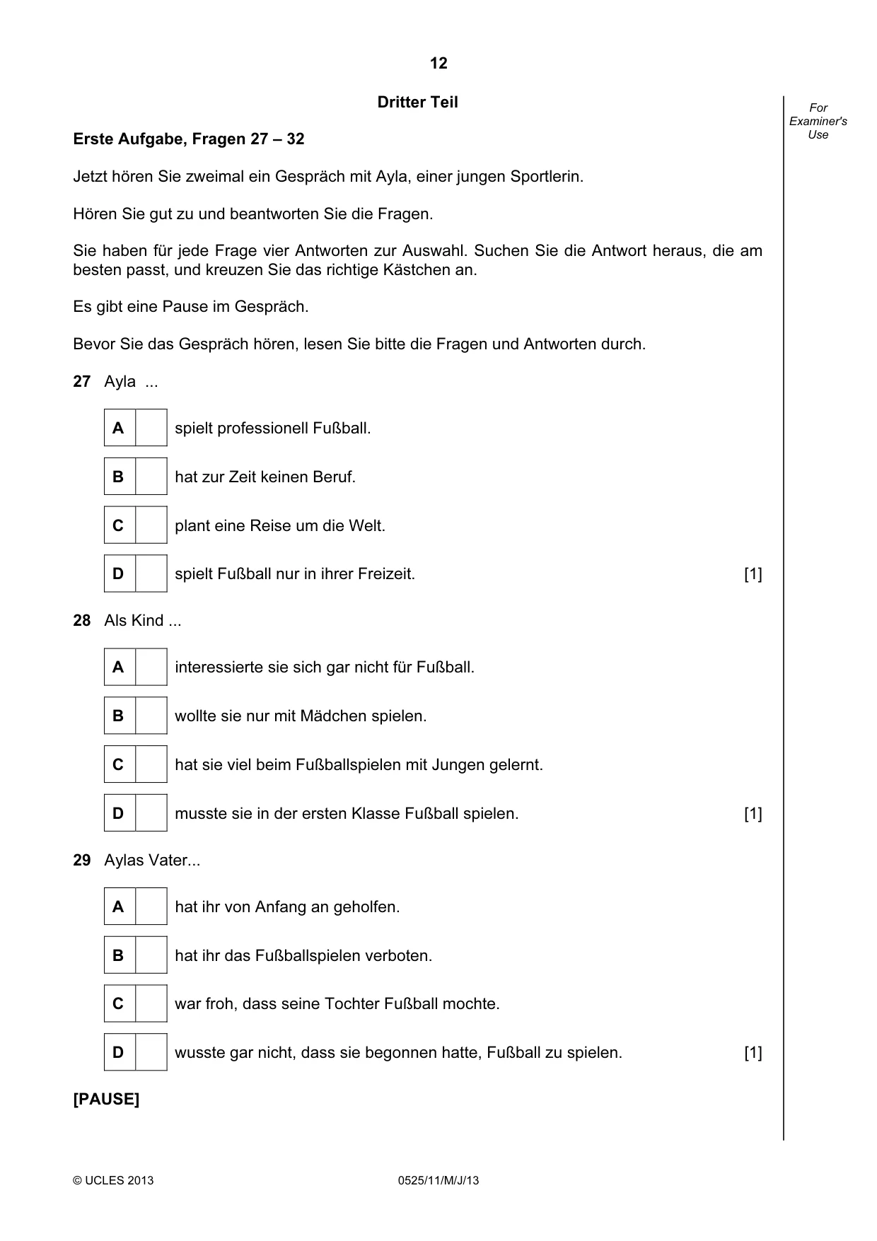 Cambridge IGCSE German - Foreign Language 0525 2013 May/June Paper 1 · Variant 1 question paper, page 12 of 16