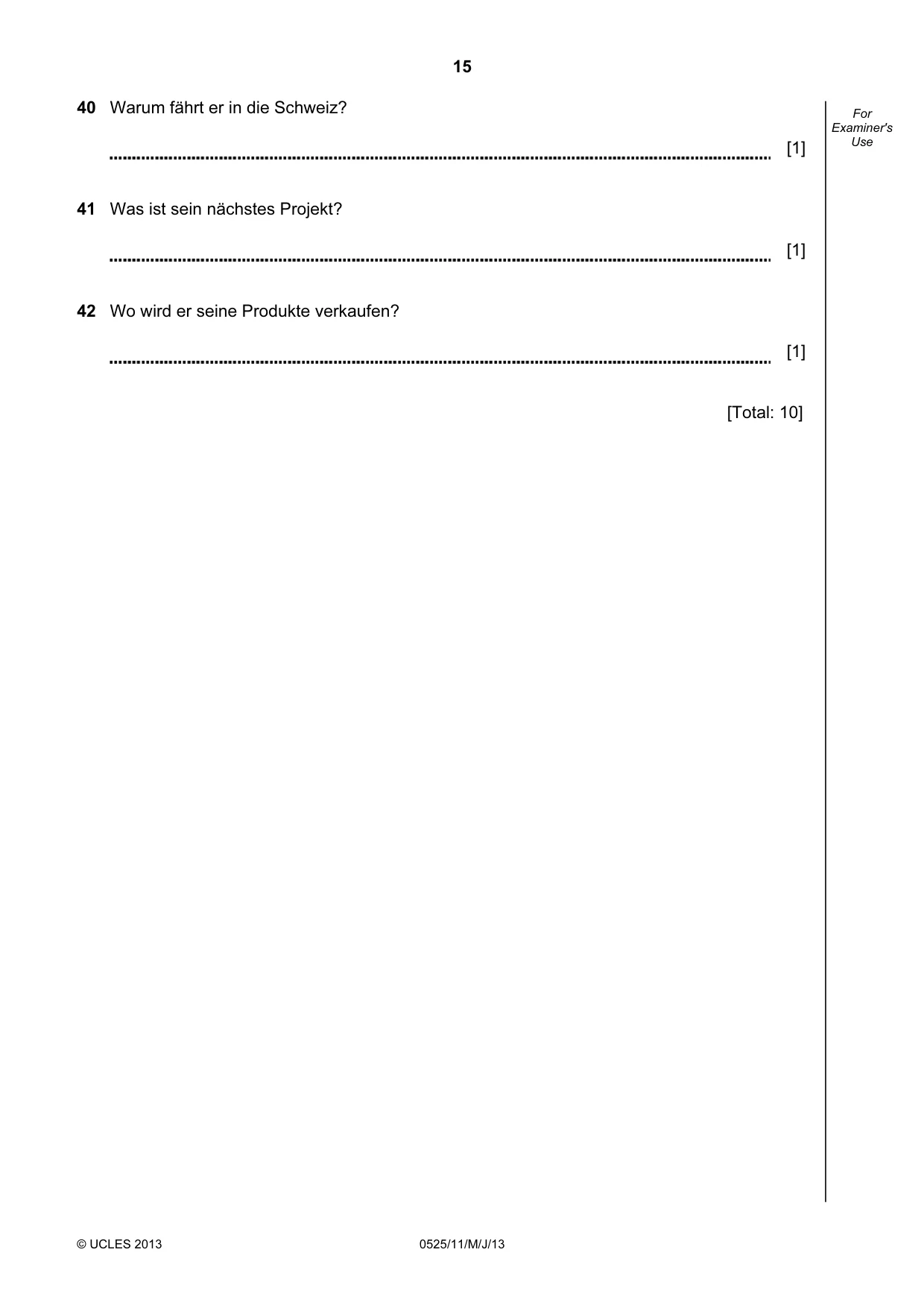 Cambridge IGCSE German - Foreign Language 0525 2013 May/June Paper 1 · Variant 1 question paper, page 15 of 16