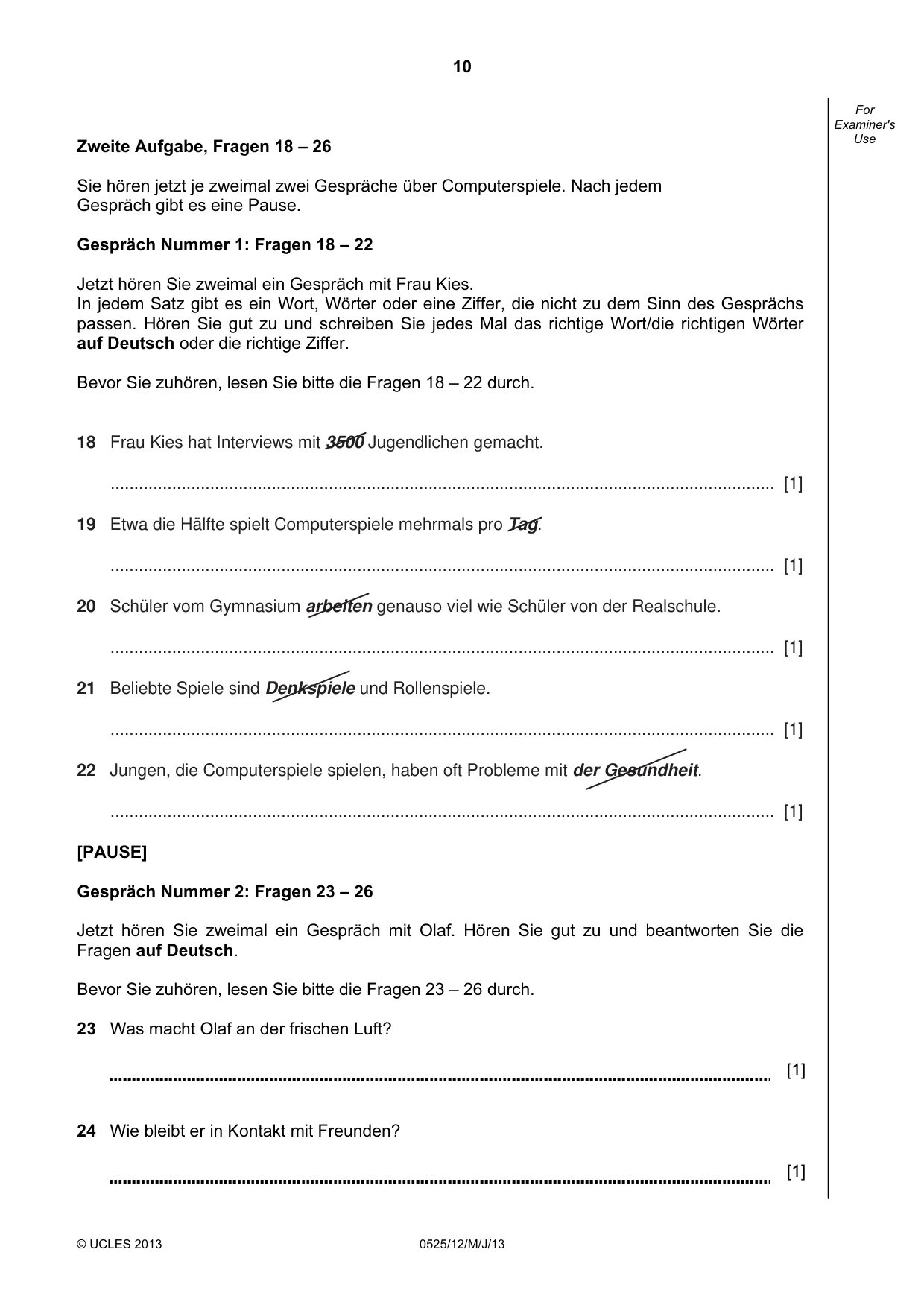 Cambridge IGCSE German - Foreign Language 0525 2013 May/June Paper 1 · Variant 2 question paper, page 10 of 16