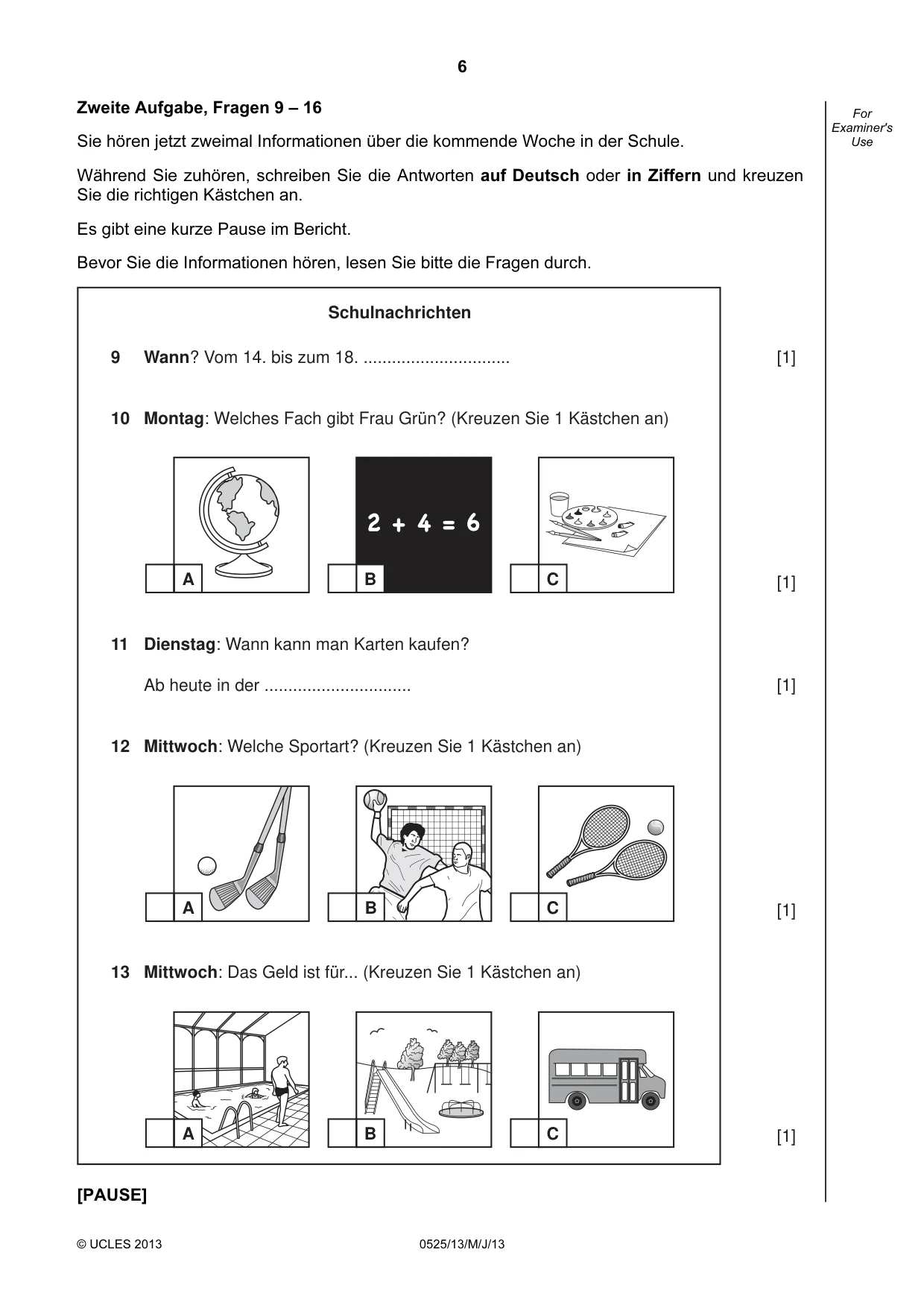 Cambridge IGCSE German - Foreign Language 0525 2013 May/June Paper 1 · Variant 3 question paper, page 6 of 16