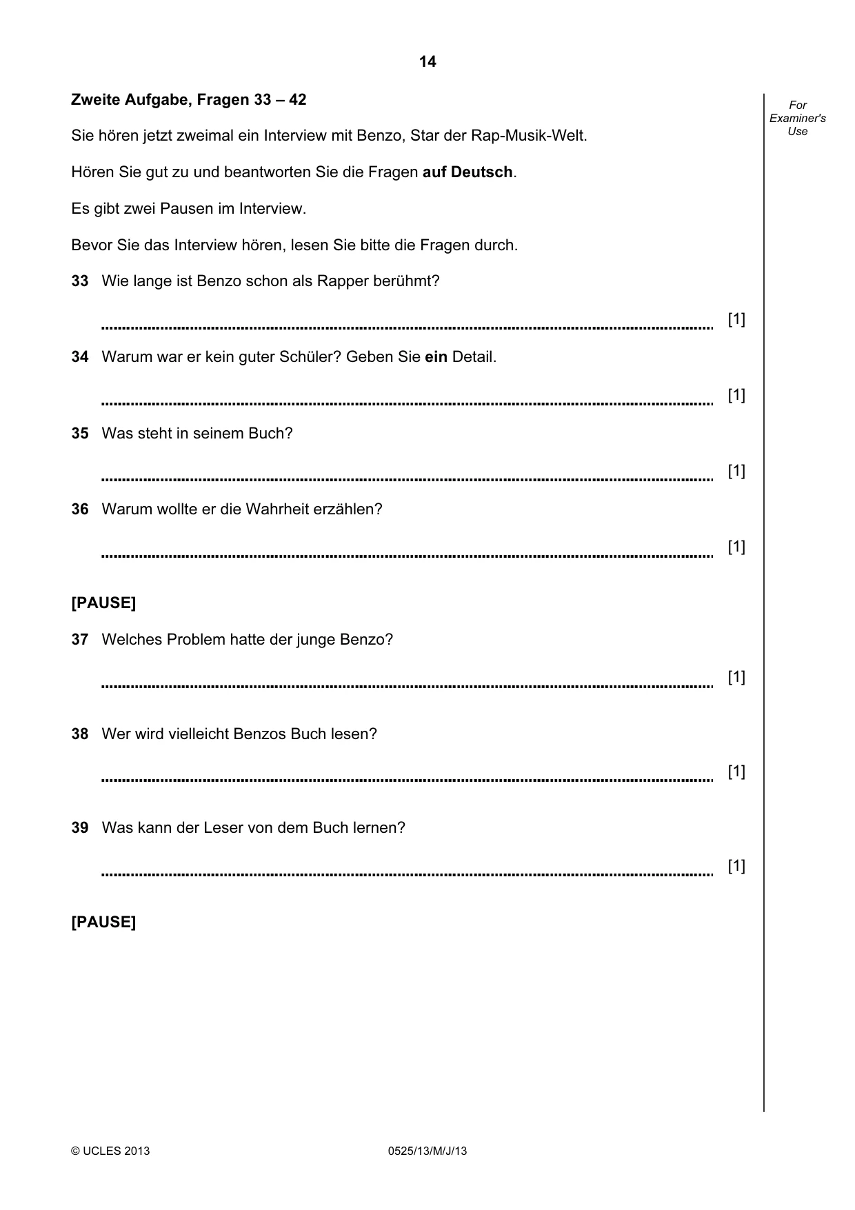 Cambridge IGCSE German - Foreign Language 0525 2013 May/June Paper 1 · Variant 3 question paper, page 14 of 16