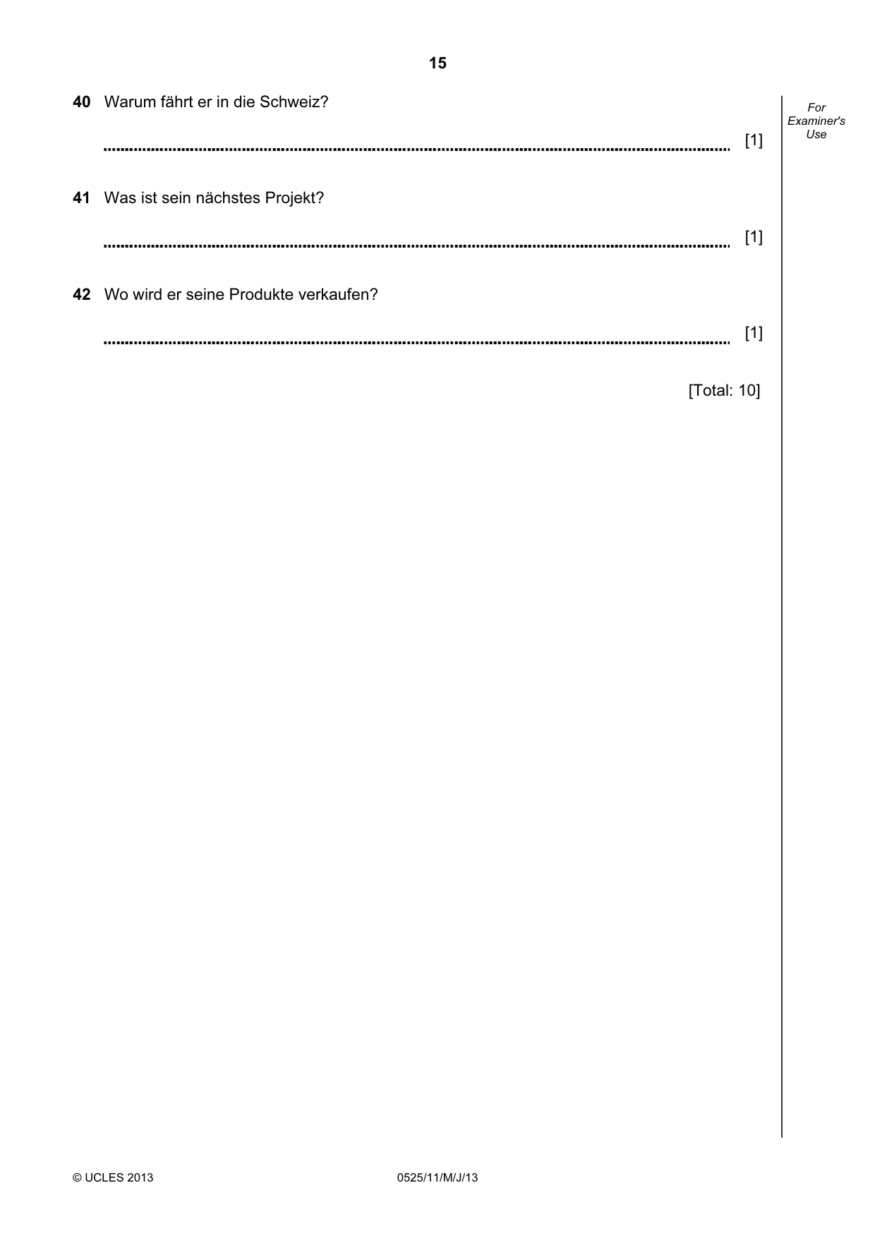 Cambridge IGCSE German - Foreign Language 0525 2013 May/June Paper 1 · Variant 3 question paper, page 15 of 16