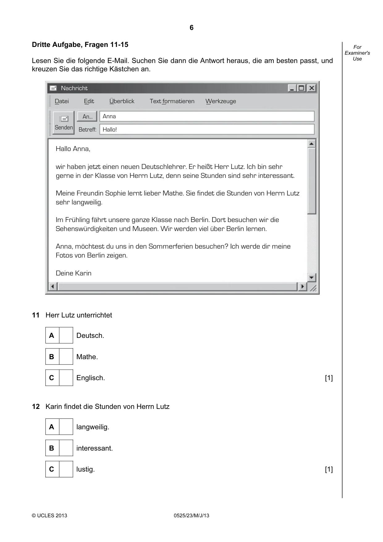 Cambridge IGCSE German - Foreign Language 0525 2013 May/June Paper 2 · Variant 3 question paper, page 6 of 20