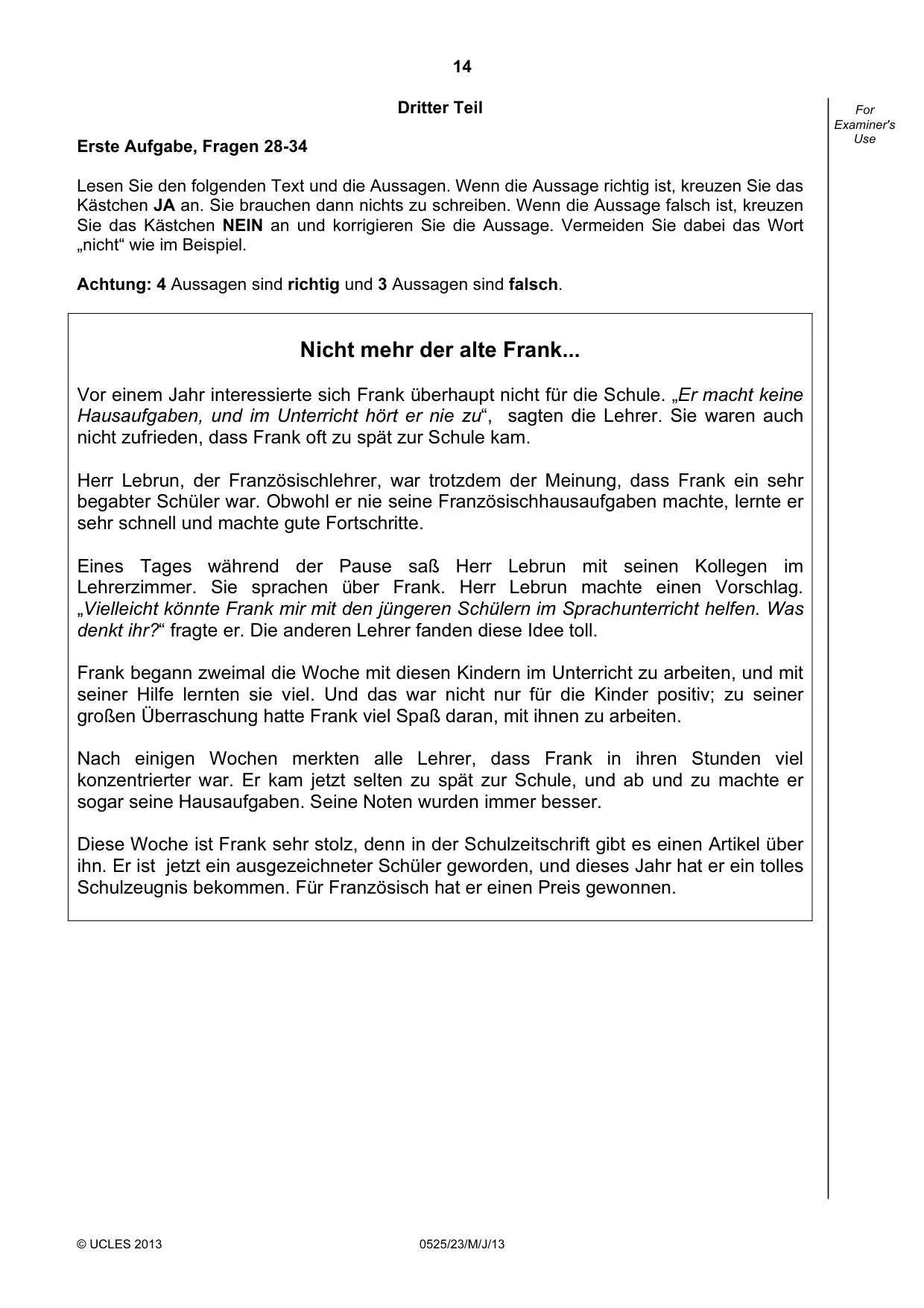 Cambridge IGCSE German - Foreign Language 0525 2013 May/June Paper 2 · Variant 3 question paper, page 14 of 20