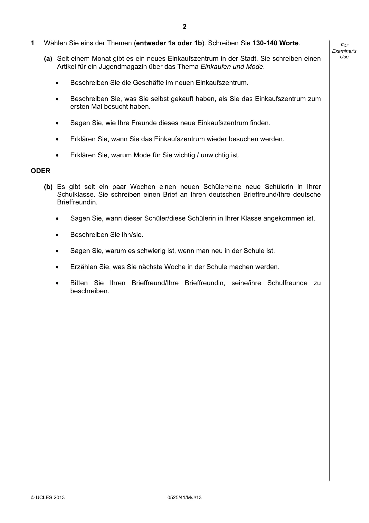 Cambridge IGCSE German - Foreign Language 0525 2013 May/June Paper 4 · Variant 1 question paper, page 2 of 4