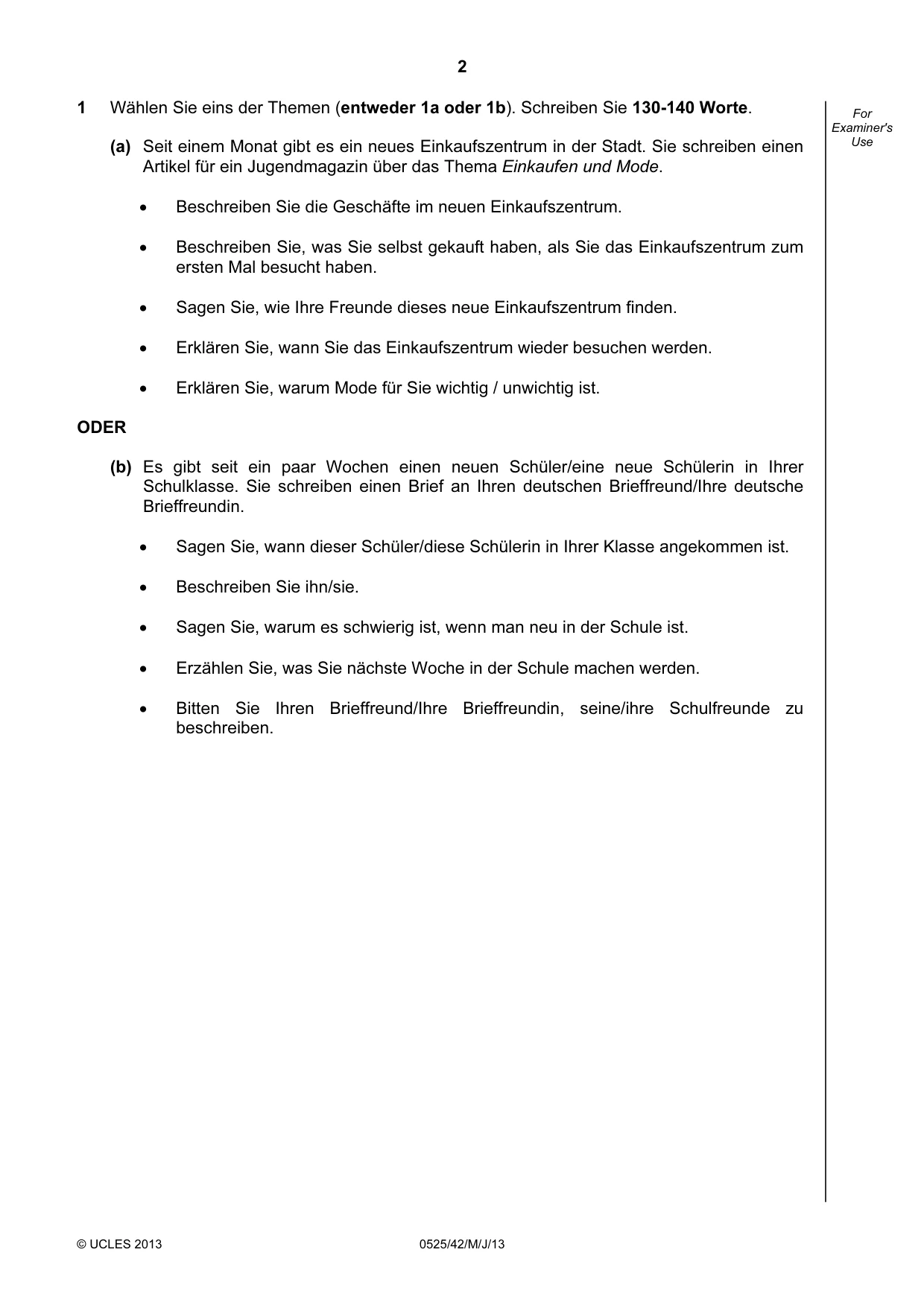 Cambridge IGCSE German - Foreign Language 0525 2013 May/June Paper 4 · Variant 2 question paper, page 2 of 4