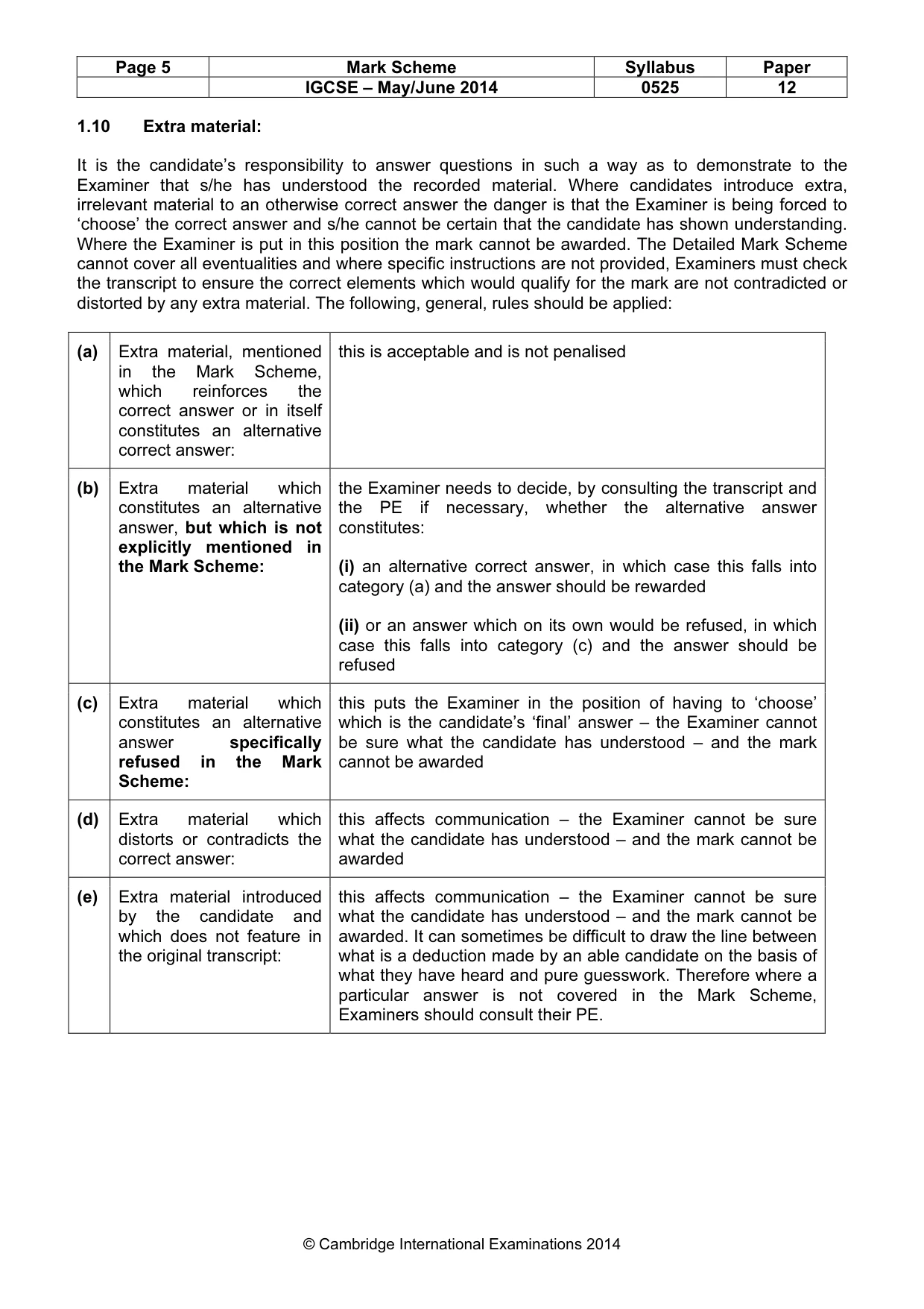 Mark scheme, page 5 of 10