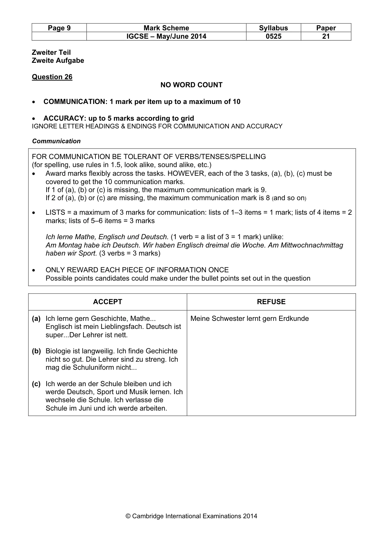 Mark scheme, page 9 of 12