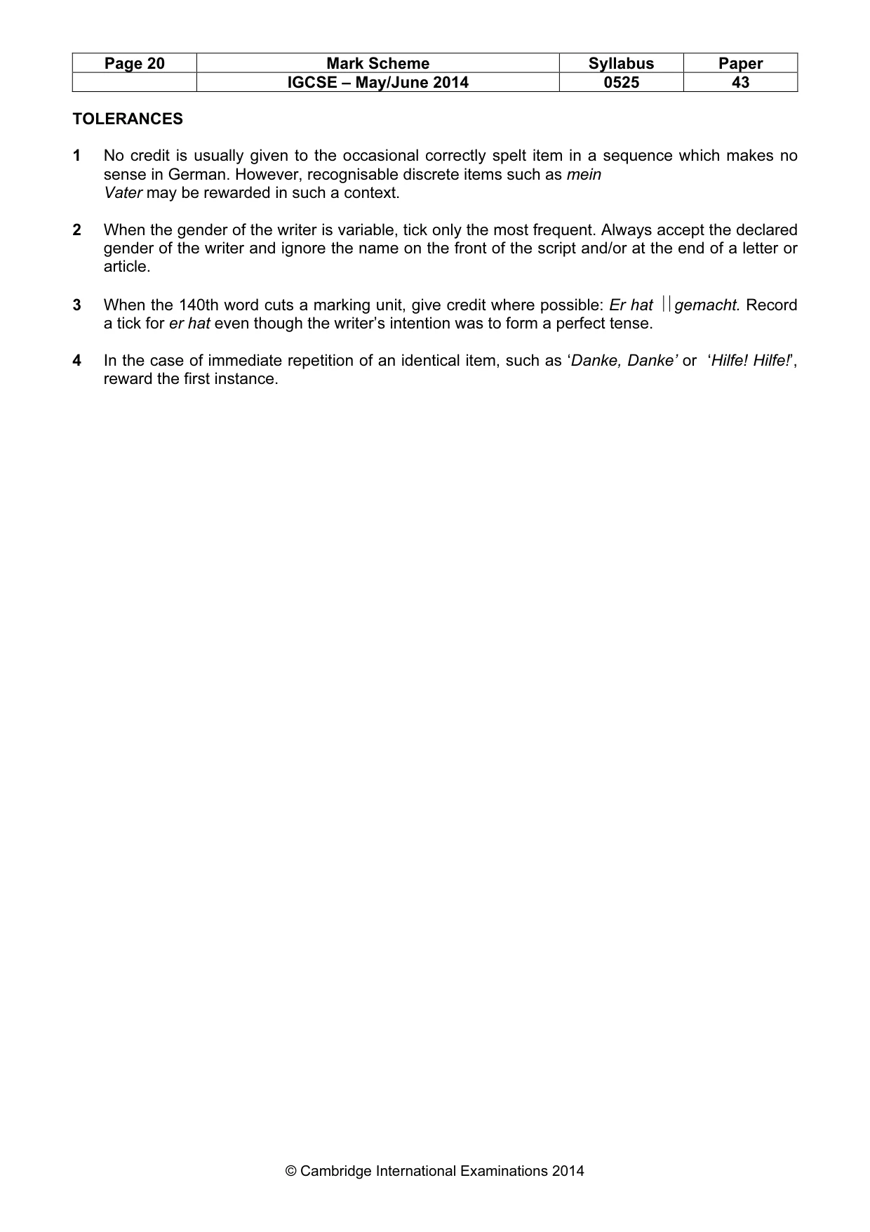 Mark scheme, page 20 of 21