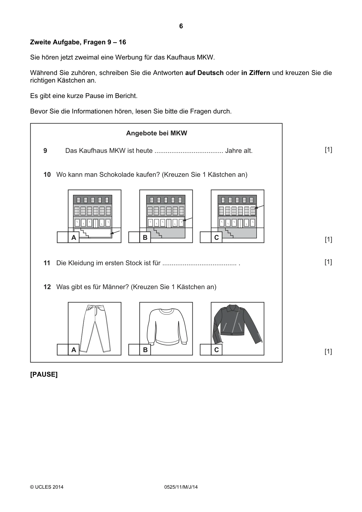 Cambridge IGCSE German - Foreign Language 0525 2014 May/June Paper 1 · Variant 1 question paper, page 6 of 16
