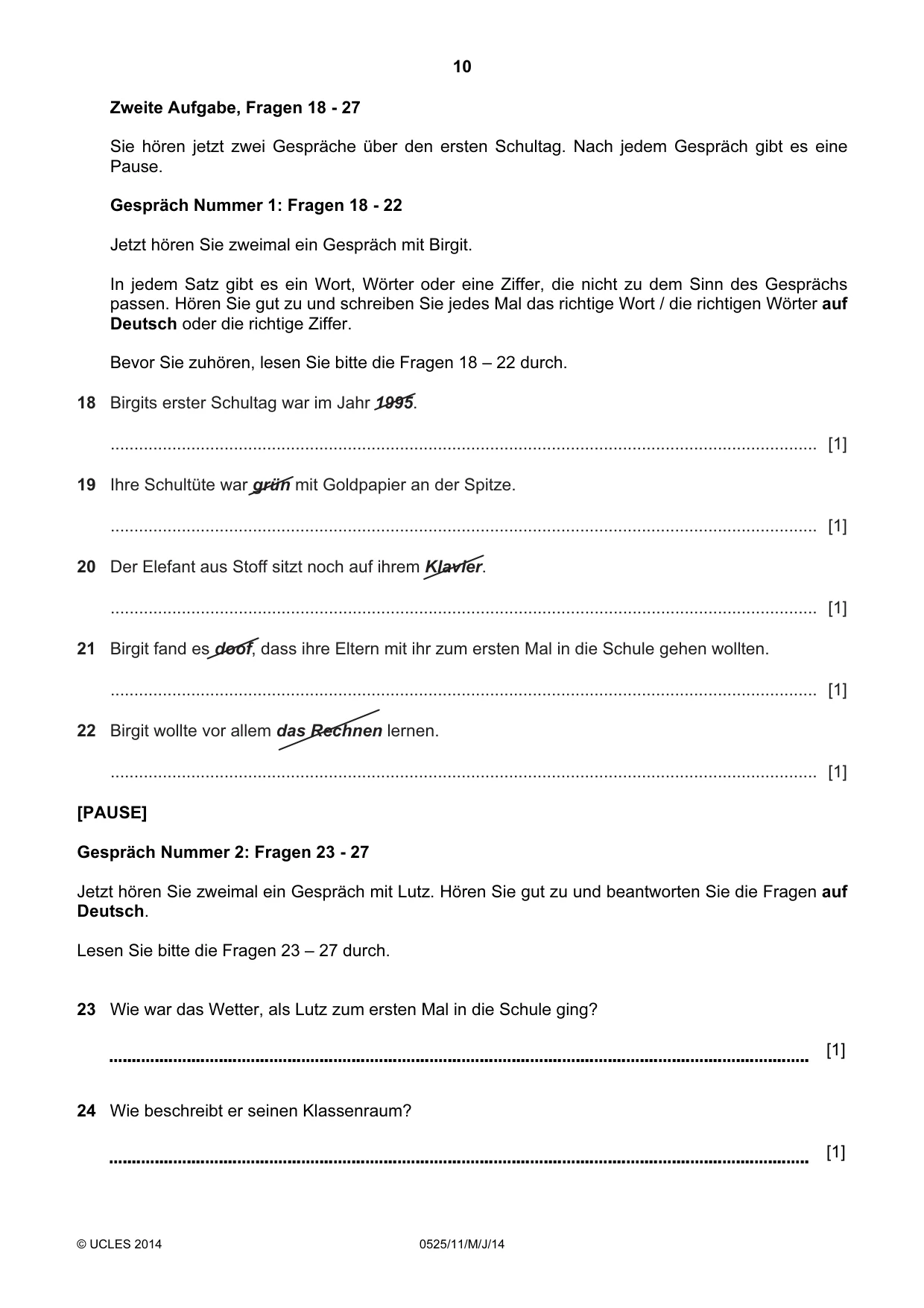 Cambridge IGCSE German - Foreign Language 0525 2014 May/June Paper 1 · Variant 1 question paper, page 10 of 16