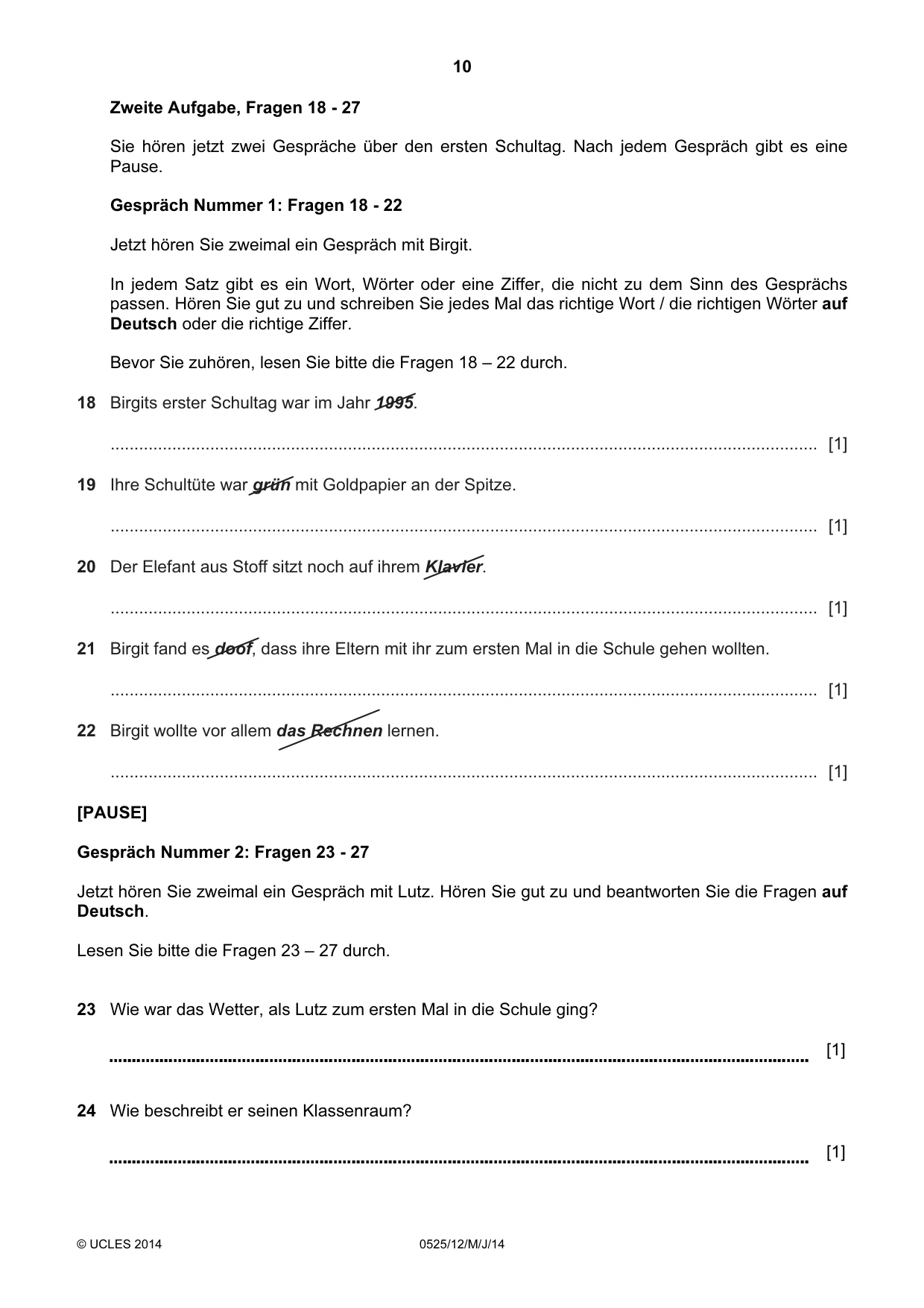 Cambridge IGCSE German - Foreign Language 0525 2014 May/June Paper 1 · Variant 2 question paper, page 10 of 16
