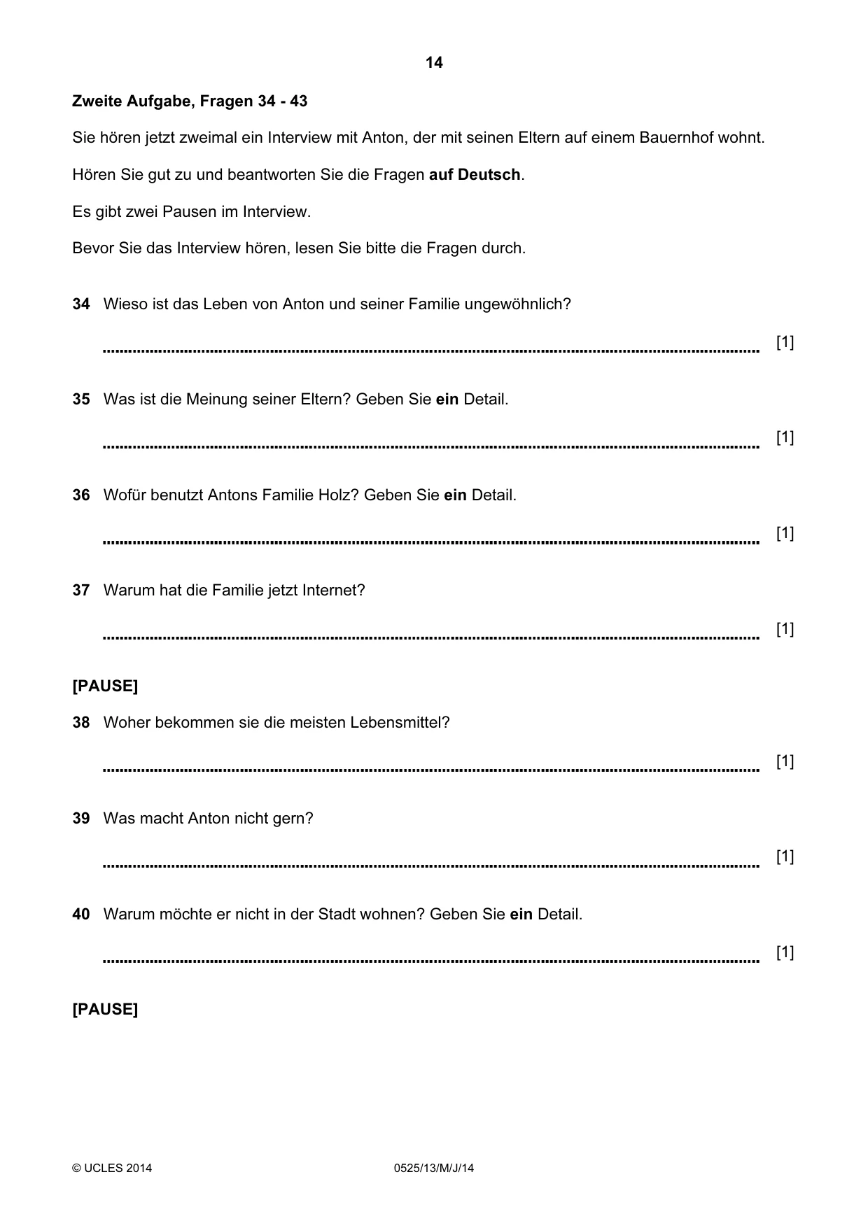 Cambridge IGCSE German - Foreign Language 0525 2014 May/June Paper 1 · Variant 3 question paper, page 14 of 16