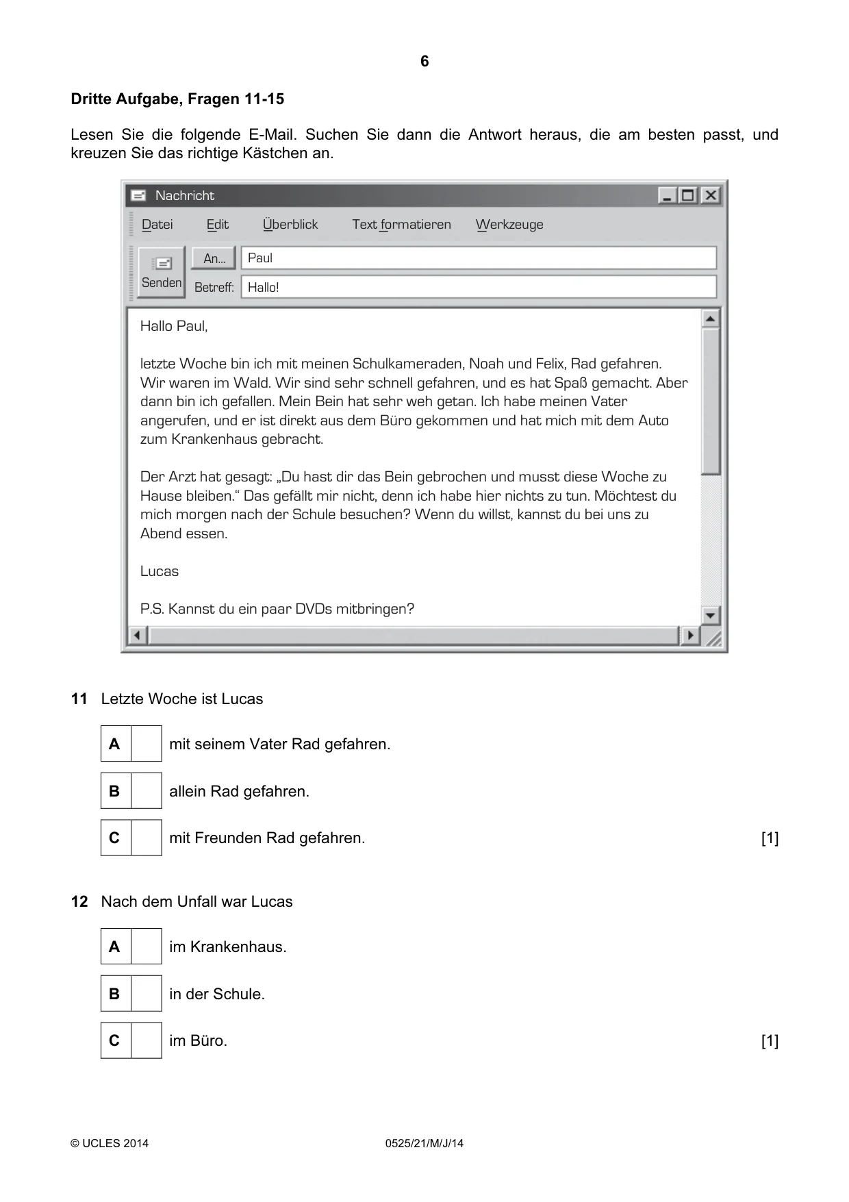 Cambridge IGCSE German - Foreign Language 0525 2014 May/June Paper 2 · Variant 1 question paper, page 6 of 20