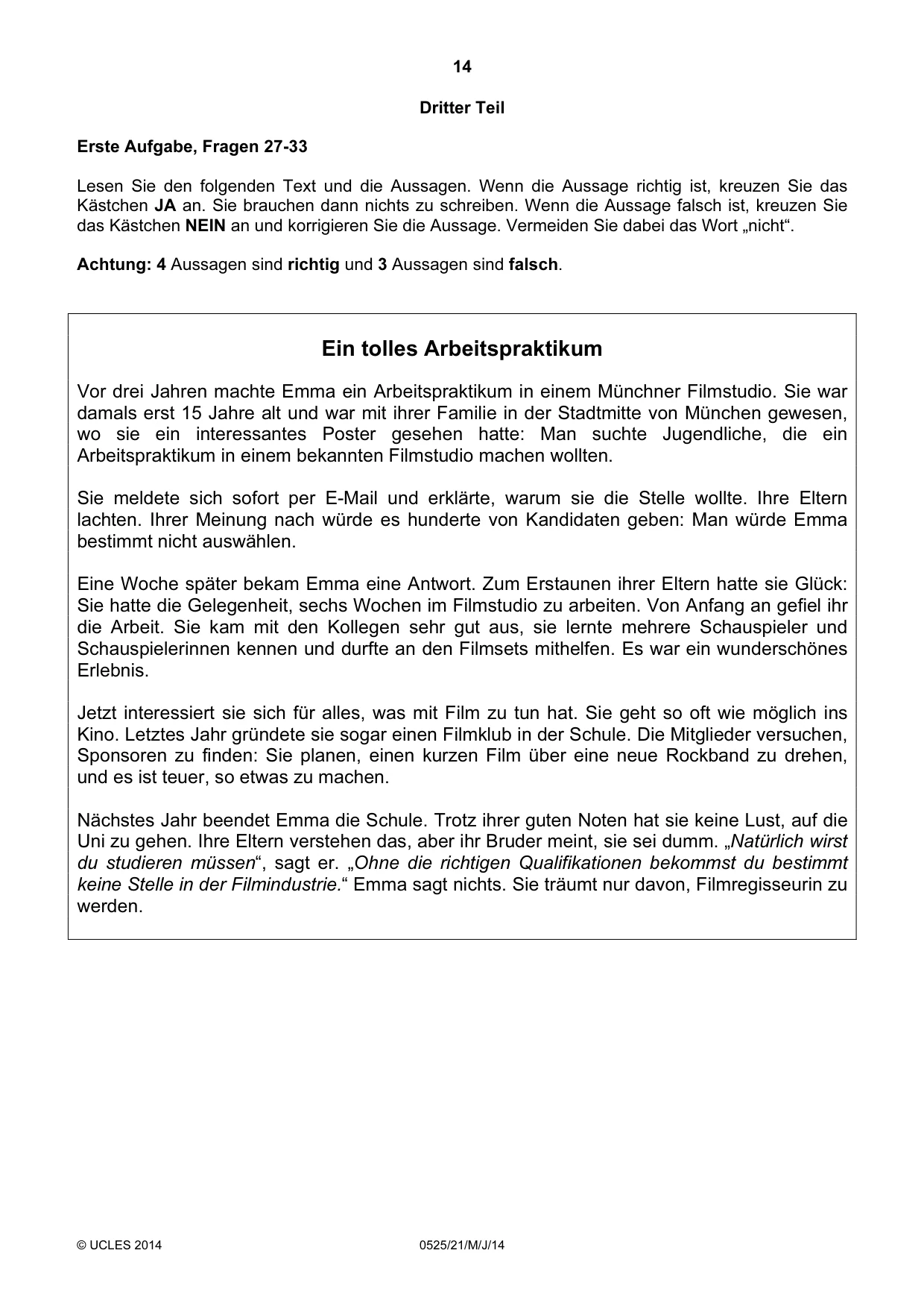 Cambridge IGCSE German - Foreign Language 0525 2014 May/June Paper 2 · Variant 1 question paper, page 14 of 20