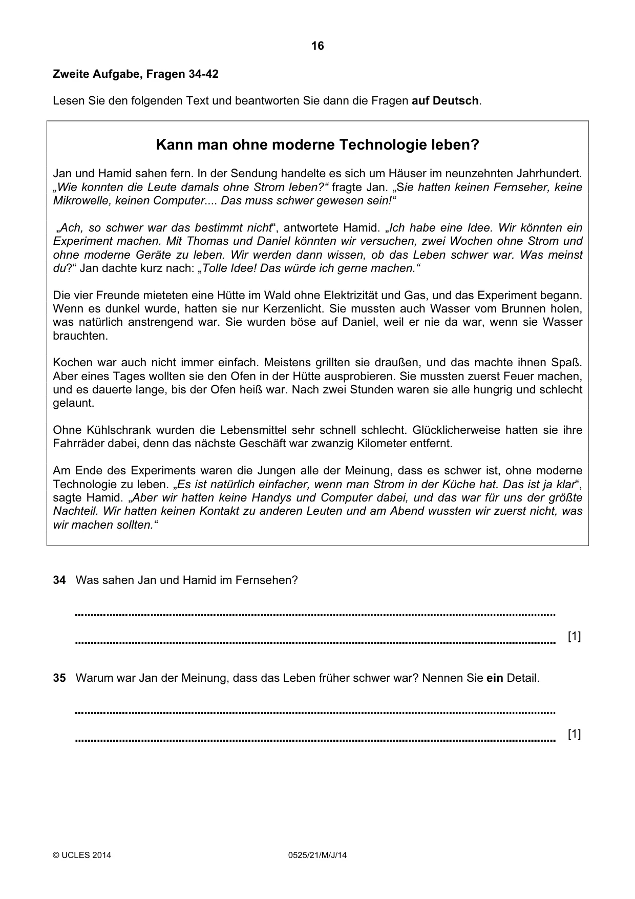 Cambridge IGCSE German - Foreign Language 0525 2014 May/June Paper 2 · Variant 1 question paper, page 16 of 20