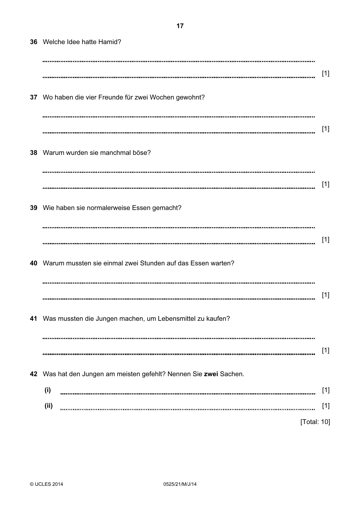 Cambridge IGCSE German - Foreign Language 0525 2014 May/June Paper 2 · Variant 1 question paper, page 17 of 20
