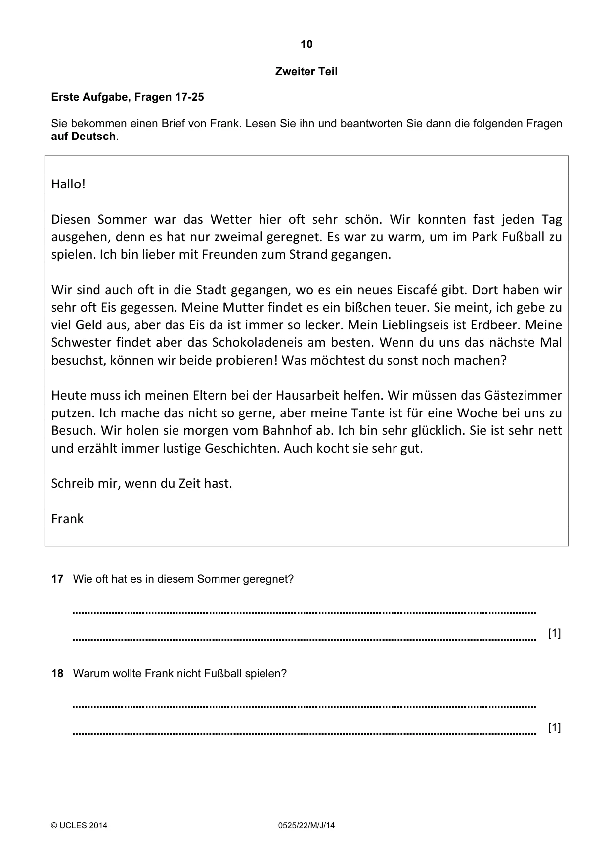 Cambridge IGCSE German - Foreign Language 0525 2014 May/June Paper 2 · Variant 2 question paper, page 10 of 20